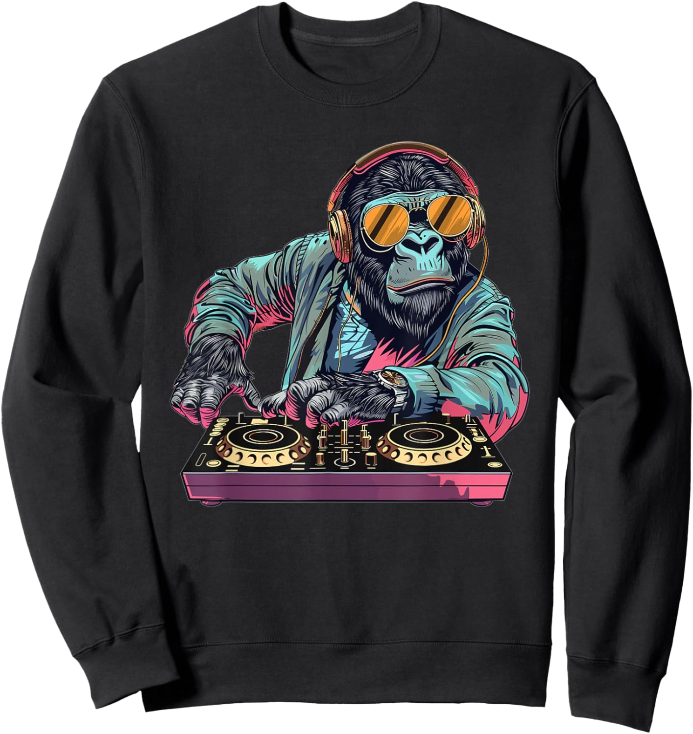 Cartoon Gorilla DJ Sweatshirt - Sweatshirt | Black