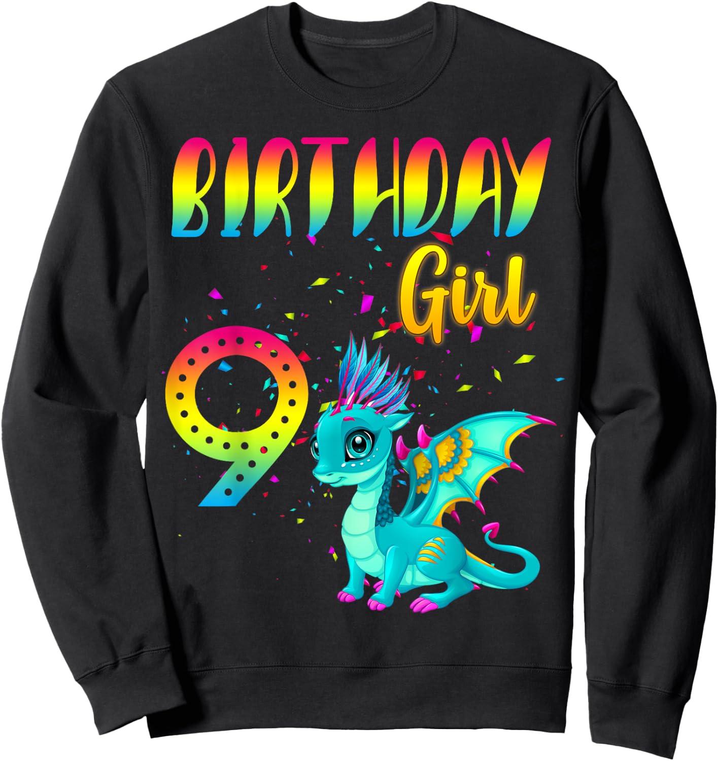 Birthday Girl Dragon 9 Theme Party Outfit Sweatshirt - Sweatshirt | Black