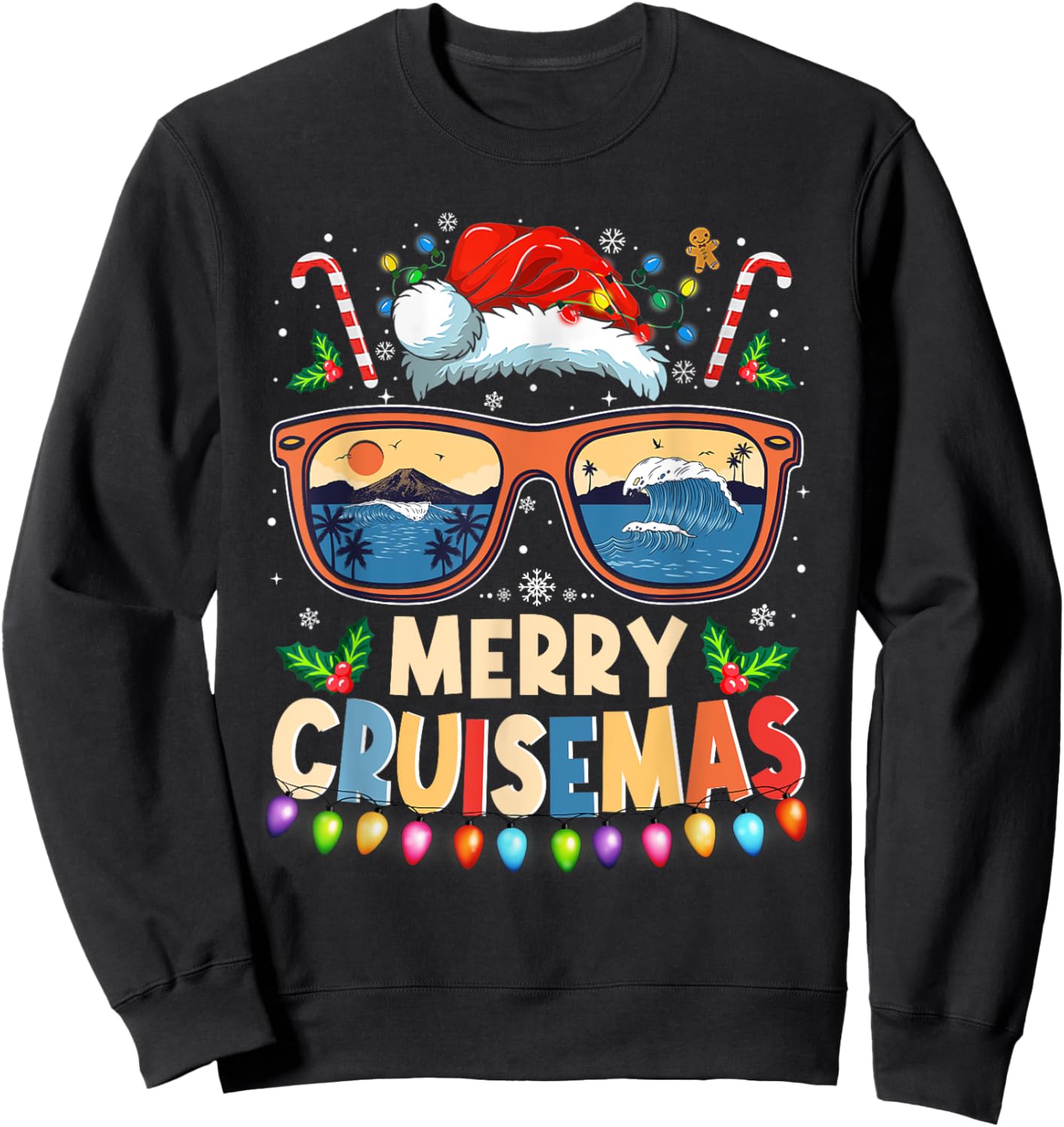 Merry Cruisemas 2025 Funny Christmas Santa Reindeer Cruise Sweatshirt - Sweatshirt | Black