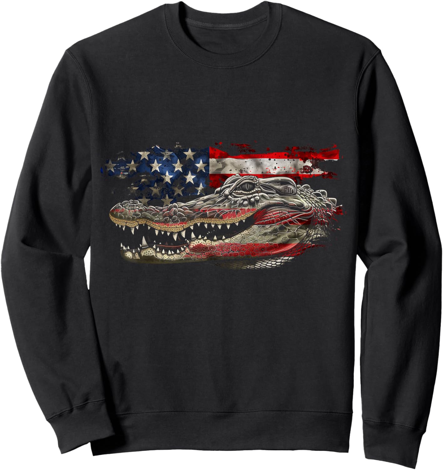 Alligator American Flag Gator Hunter Reptile Patriotic Sweatshirt - Sweatshirt | Black