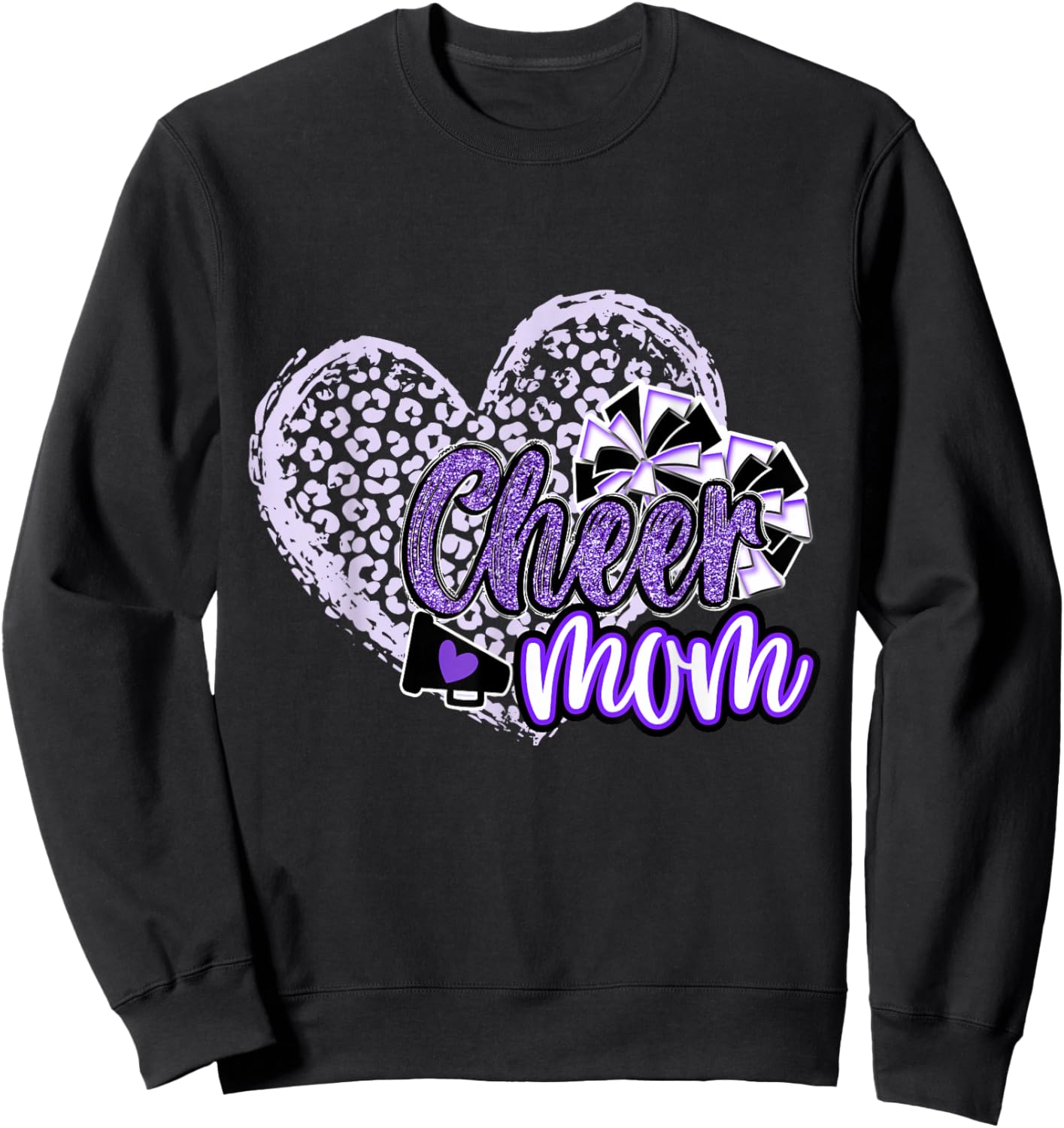 Cheer Mom Shirt, Megaphone Purple Leopard Cheetah Print Sweatshirt - Sweatshirt | Black