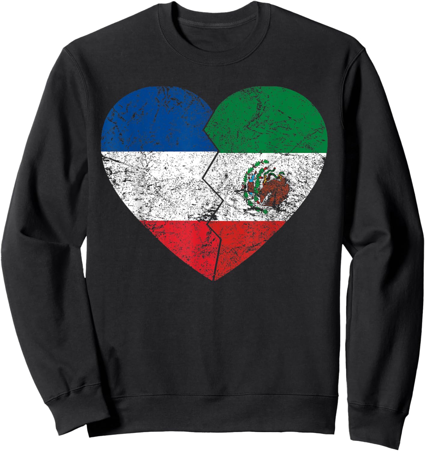 Drapeau mexicain français en forme de cœur | France Mexique Roots Vintage Sweatshirt - Sweatshirt | Black