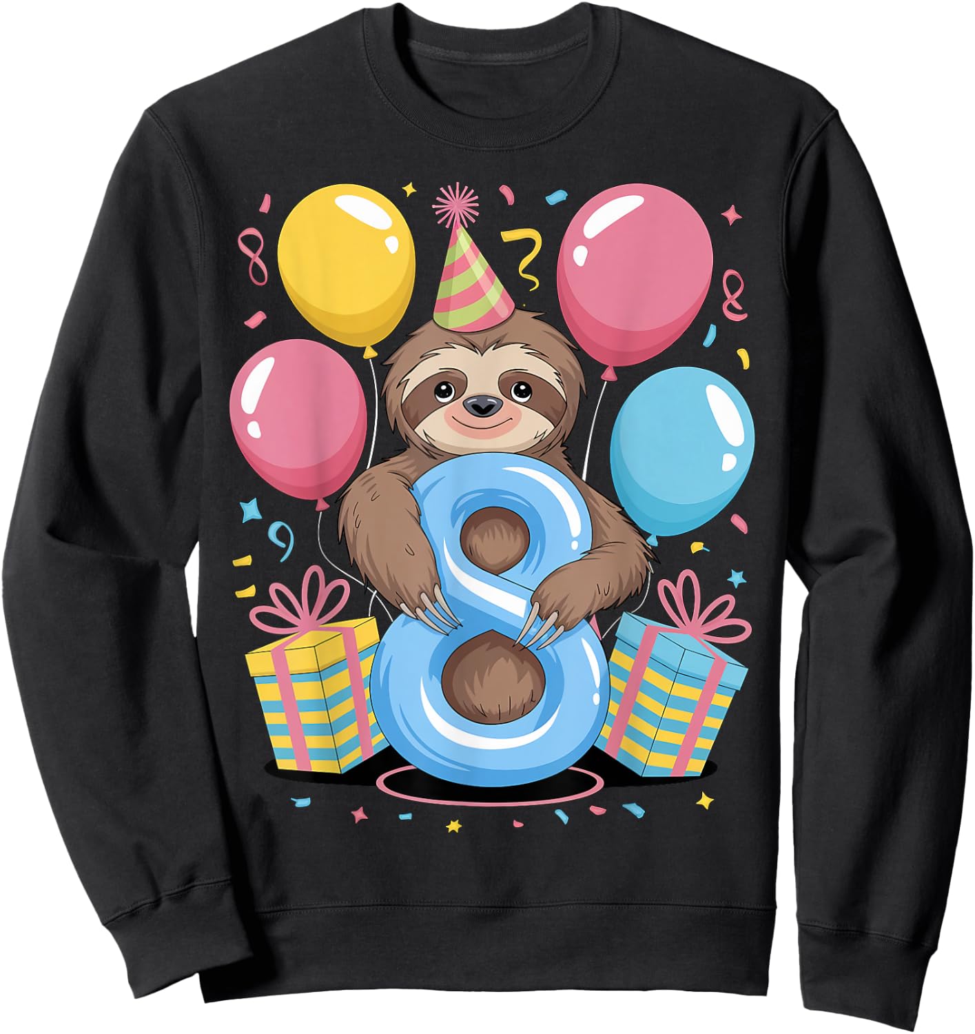 Sloth 8th birthday boy girl 8 years old eighth eight Sloth Sweatshirt - Sweatshirt | Black