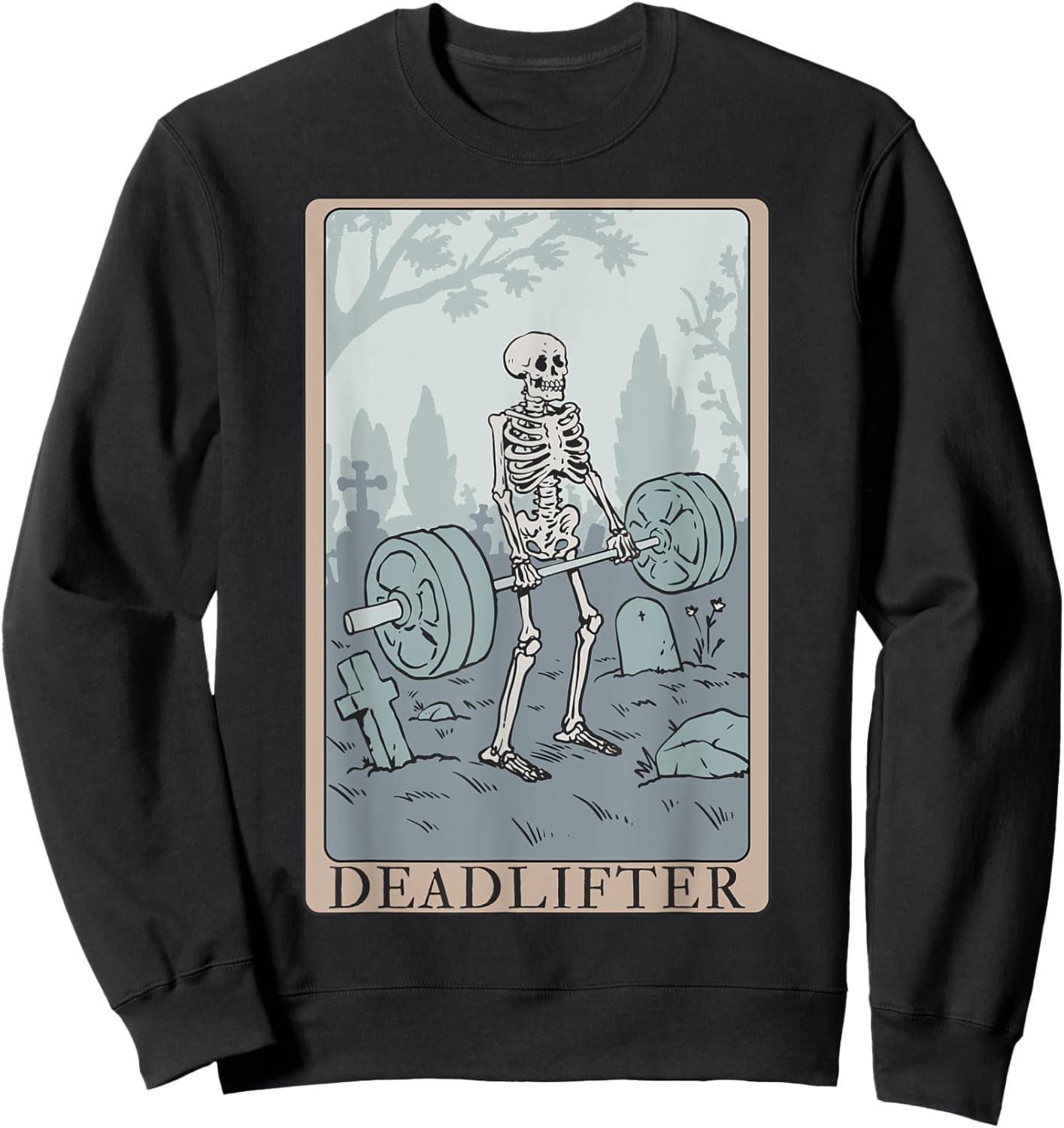 Funny Skeleton Tarot Card Deadlifter Bodybuilding Sweatshirt - Sweatshirt | Black
