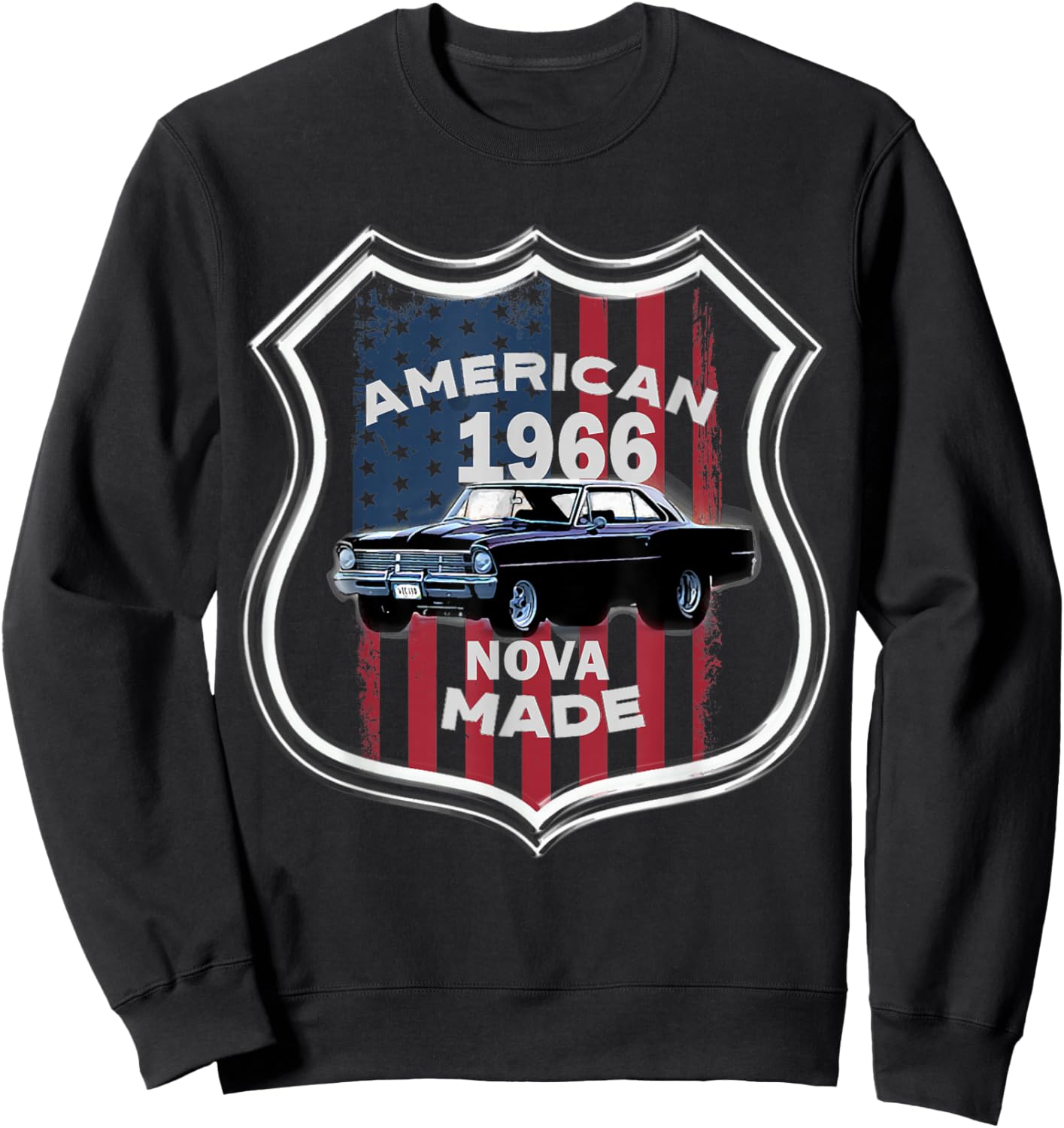 1966 66 Chevys Nova 2 Classic Car Old School Muscle Car Sweatshirt - Sweatshirt | Black