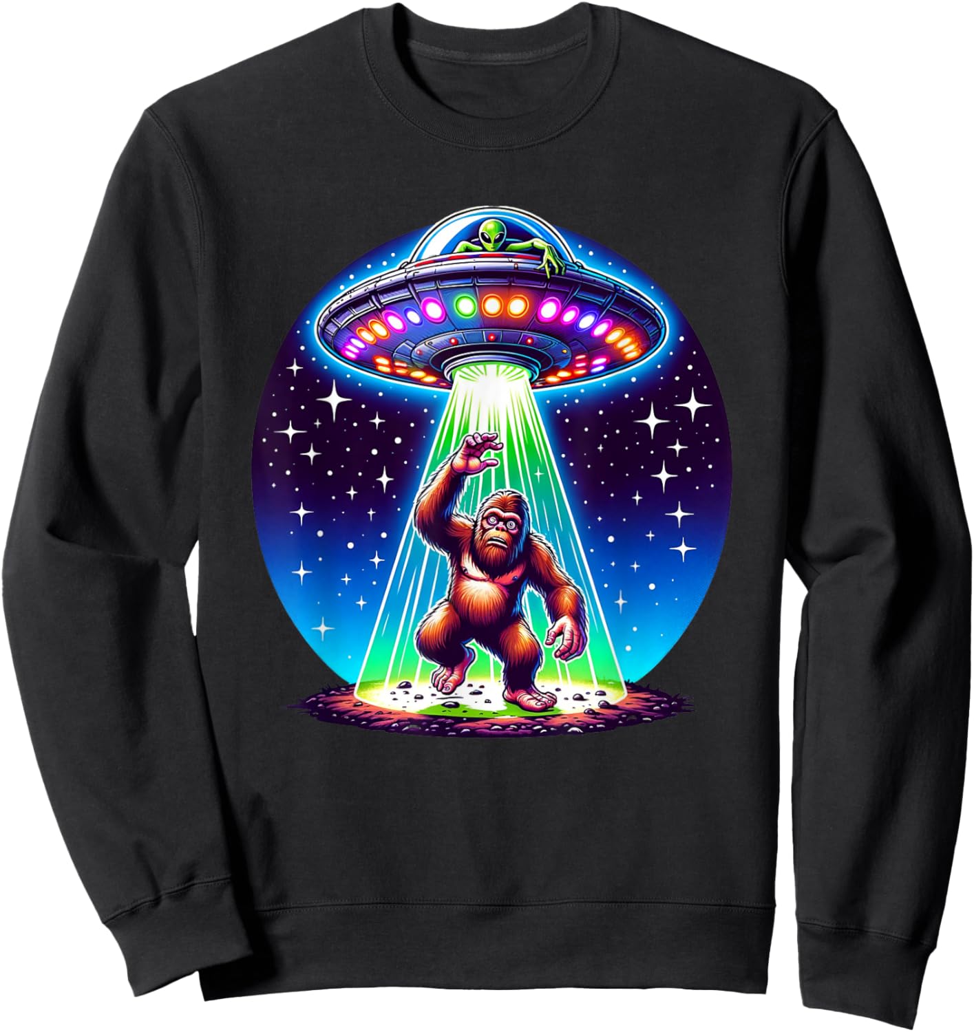 Bigfoot Sasquatch Abduction Alien Invasion UFO Spaceship Sweatshirt - Sweatshirt | Black