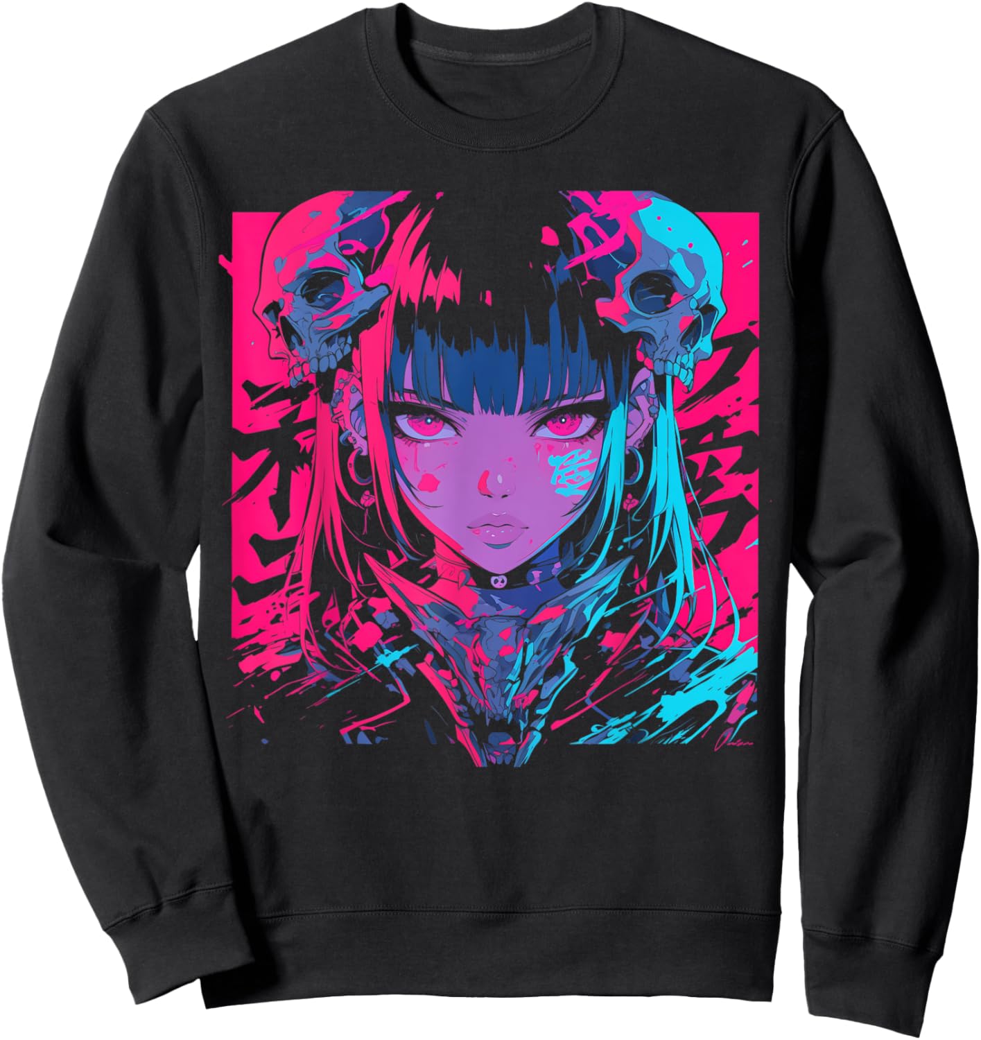 Goth Grunge Demon Anime Girl Waifu Horror Alt Aesthetic Sweatshirt - Sweatshirt | Black