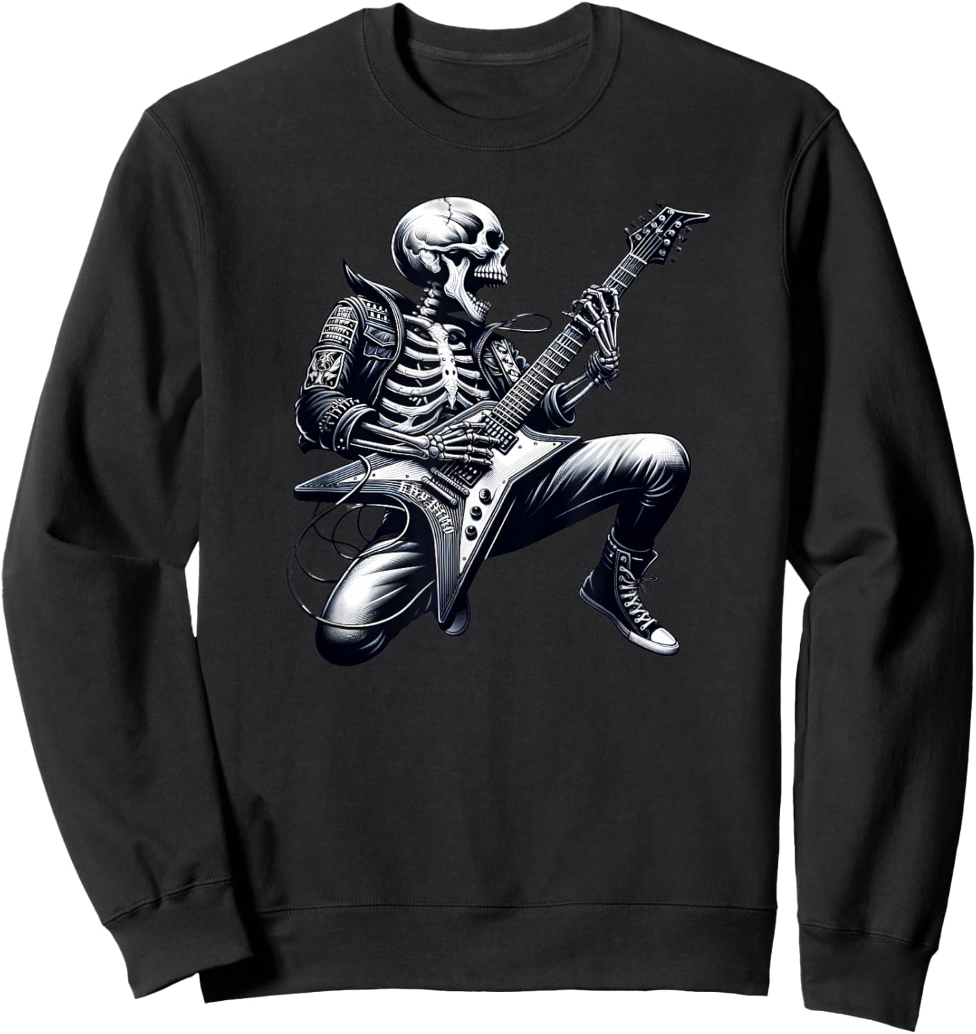 Skeleton Playing Guitar Rock n Roll Graphic Skeleton Sweatshirt - Sweatshirt | Black