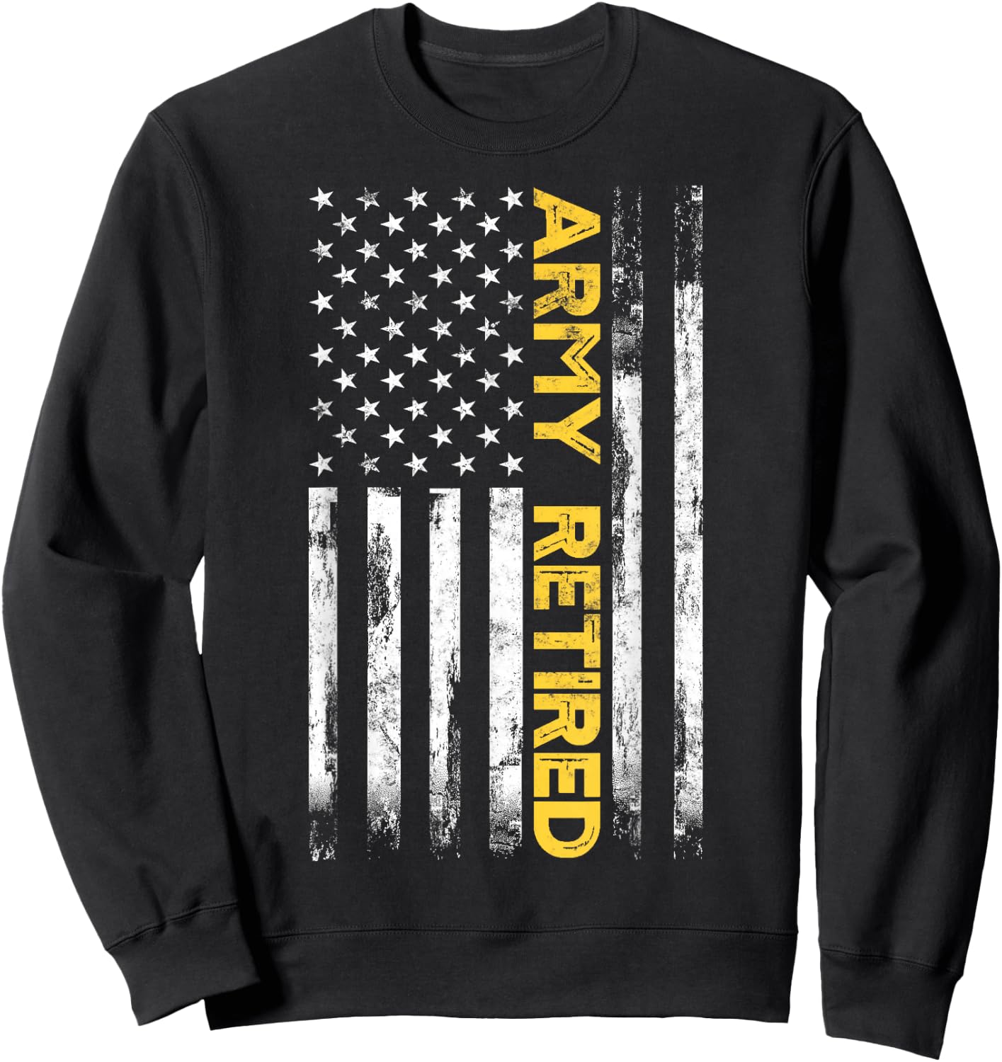 Army Retired Military Army Thin Goldline American Flag Sweatshirt - Sweatshirt | Black