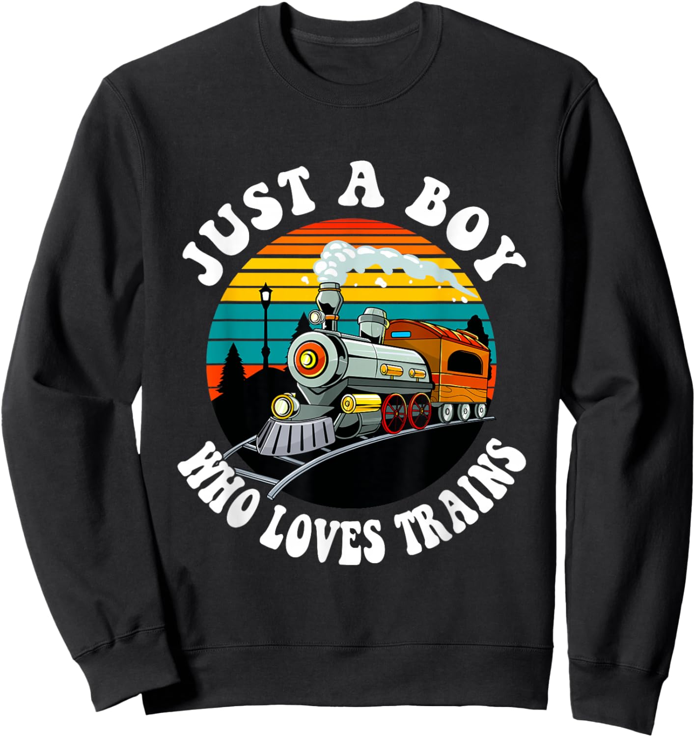 A Boy Who Loves Trains Funny Retro Vintage Train Lover Kids Sweatshirt - Sweatshirt | Black