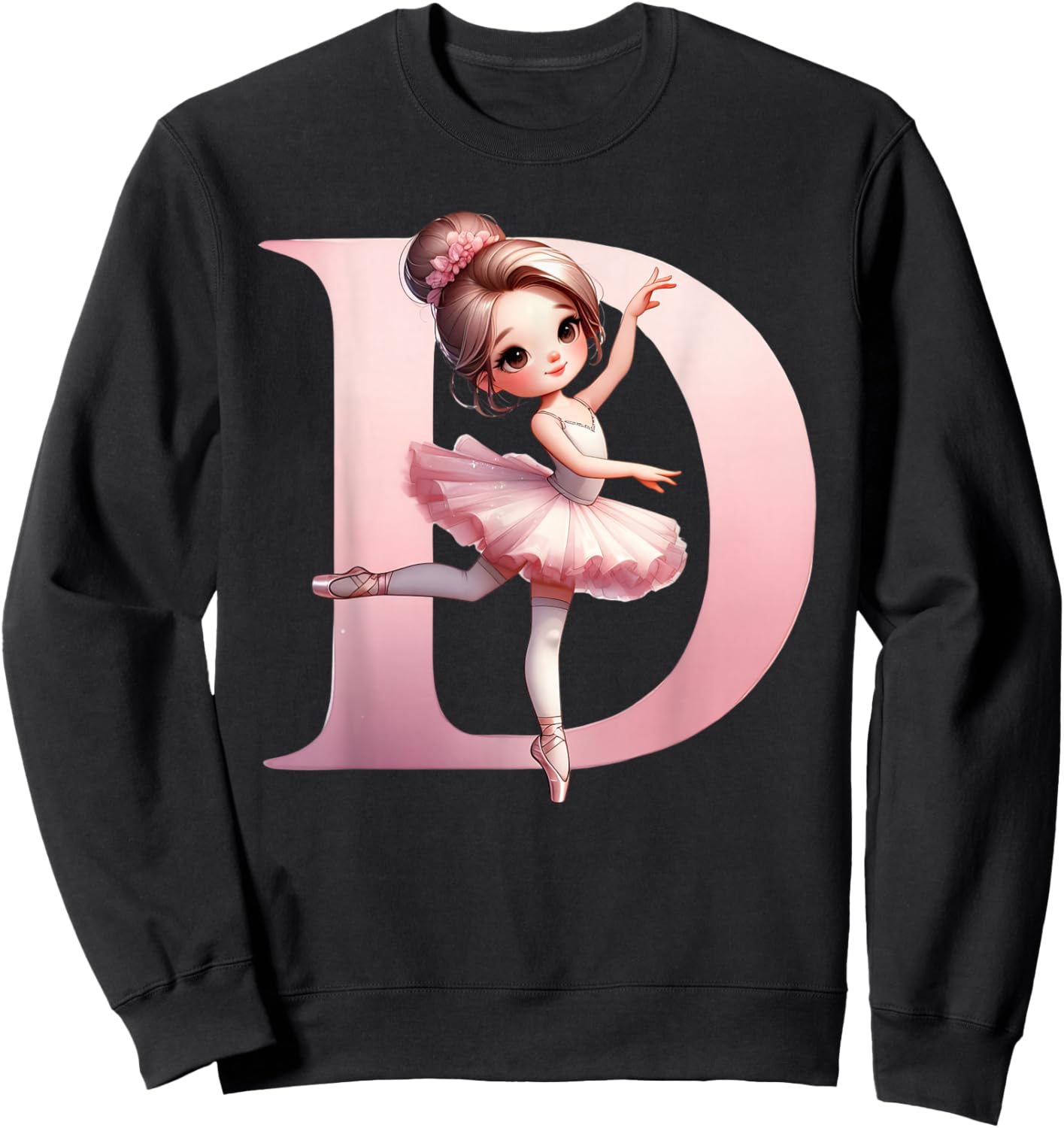 Ballerina Girl Dancing Name First Letter D Girly Tutu Ballet Sweatshirt - Sweatshirt | Black