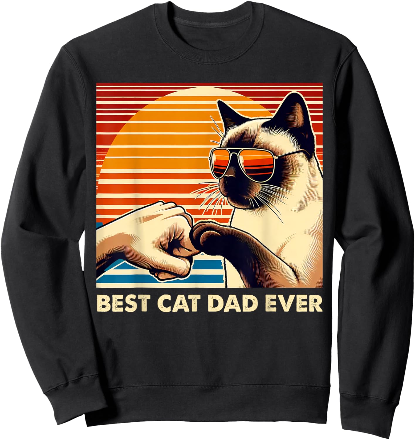 Vintage Best Cat Dad Ever Siamese Cat Lover Fathers Day Men Sweatshirt - Sweatshirt | Black