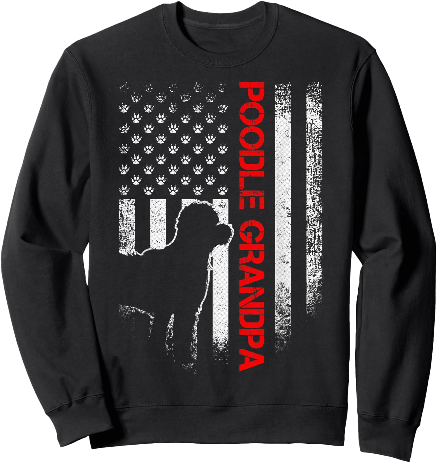Vintage USA American Flag Proud Poodle Grandpa Silhouette Men Sweatshirt - Sweatshirt | Black