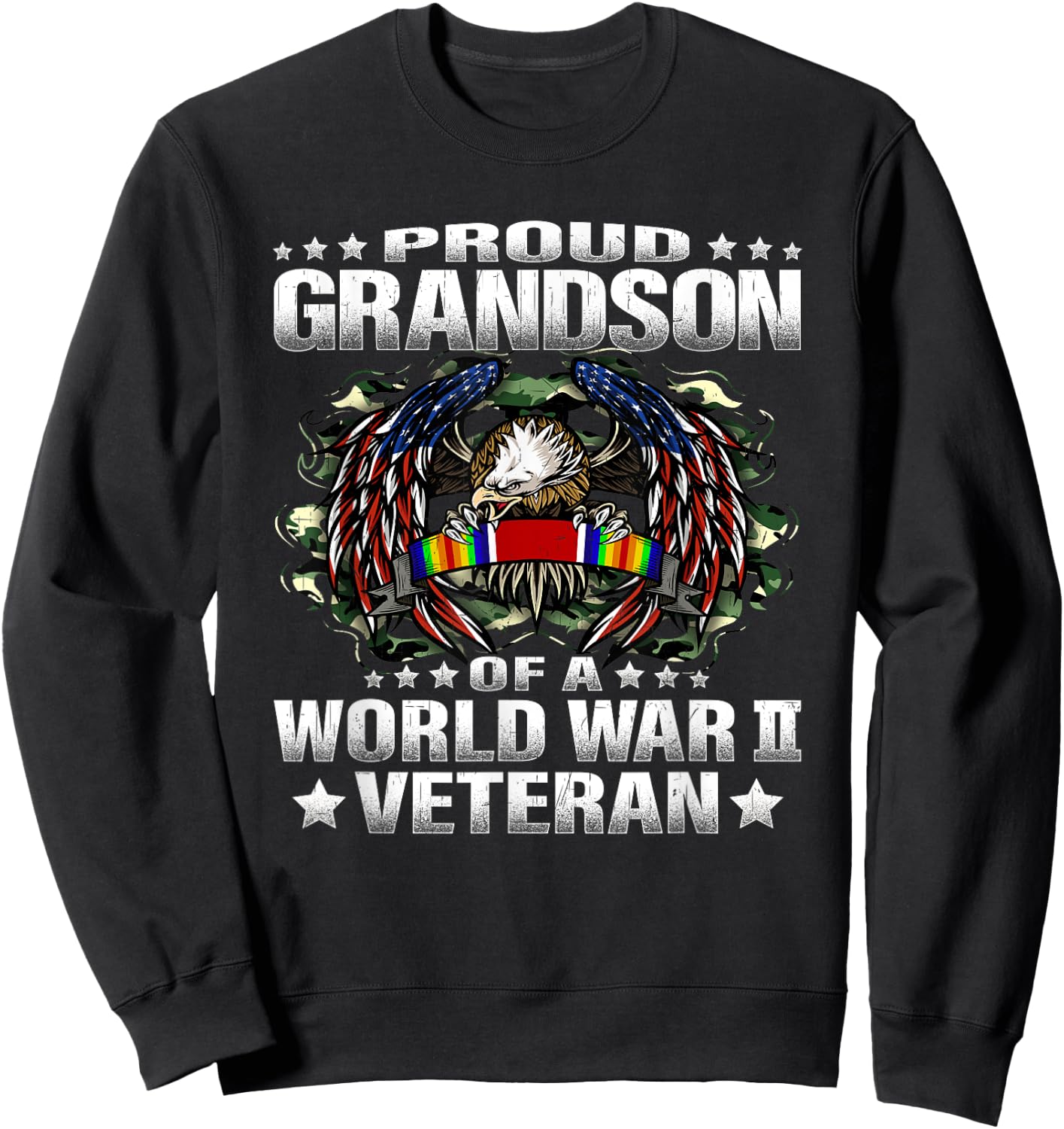 Proud Grandson Of A World War 2 Veteran Military Vets Family Sweatshirt - Sweatshirt | Black