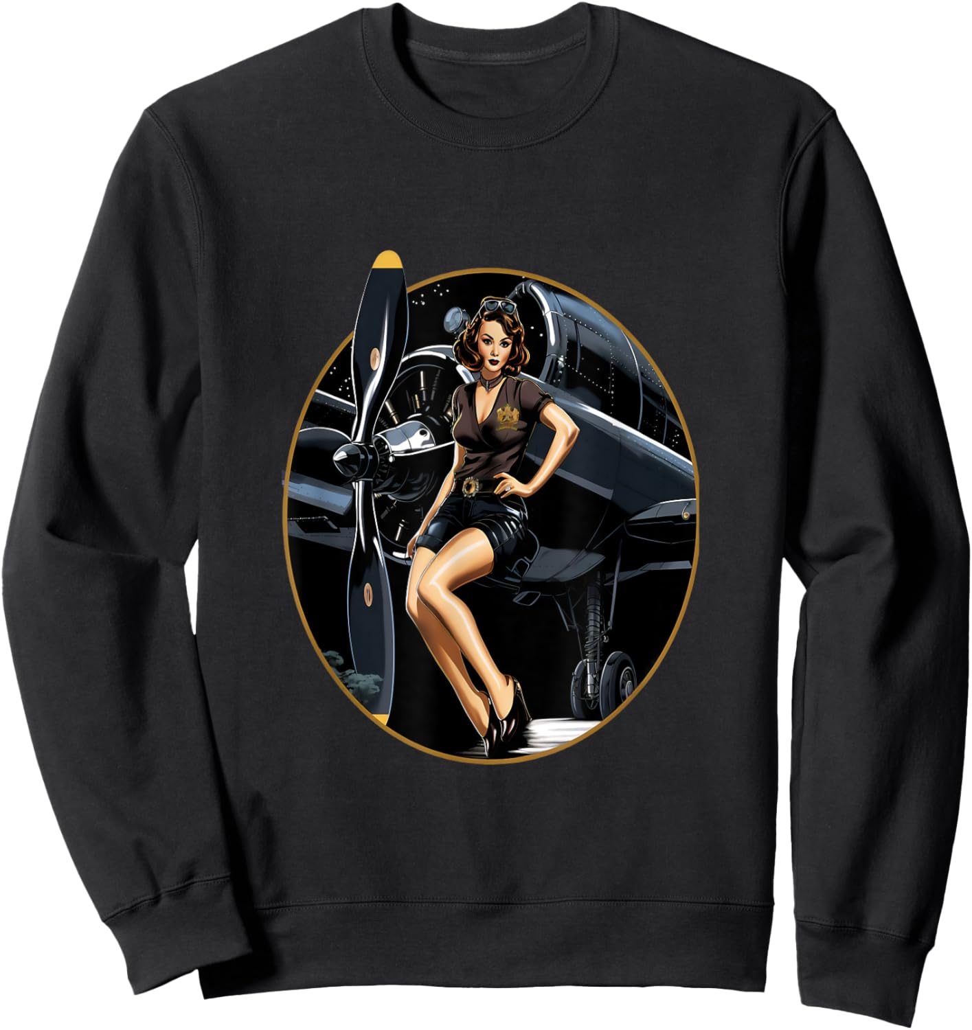 Pinup Girl Warbird Military Aircraft Aviation Sweatshirt - Sweatshirt | Black
