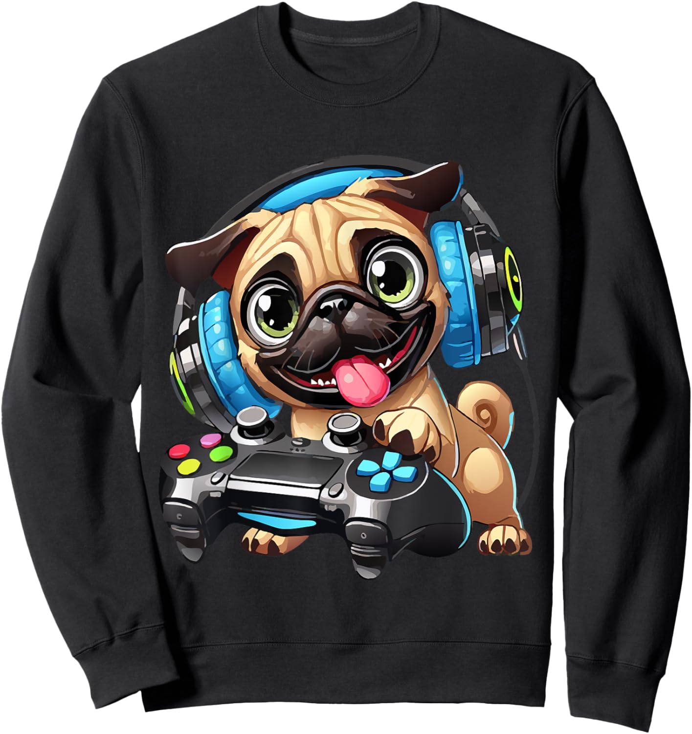 Funny Pug Cute Dog Puppy Playing Gamer Pugs Gaming Lover Sweatshirt - Sweatshirt | Black