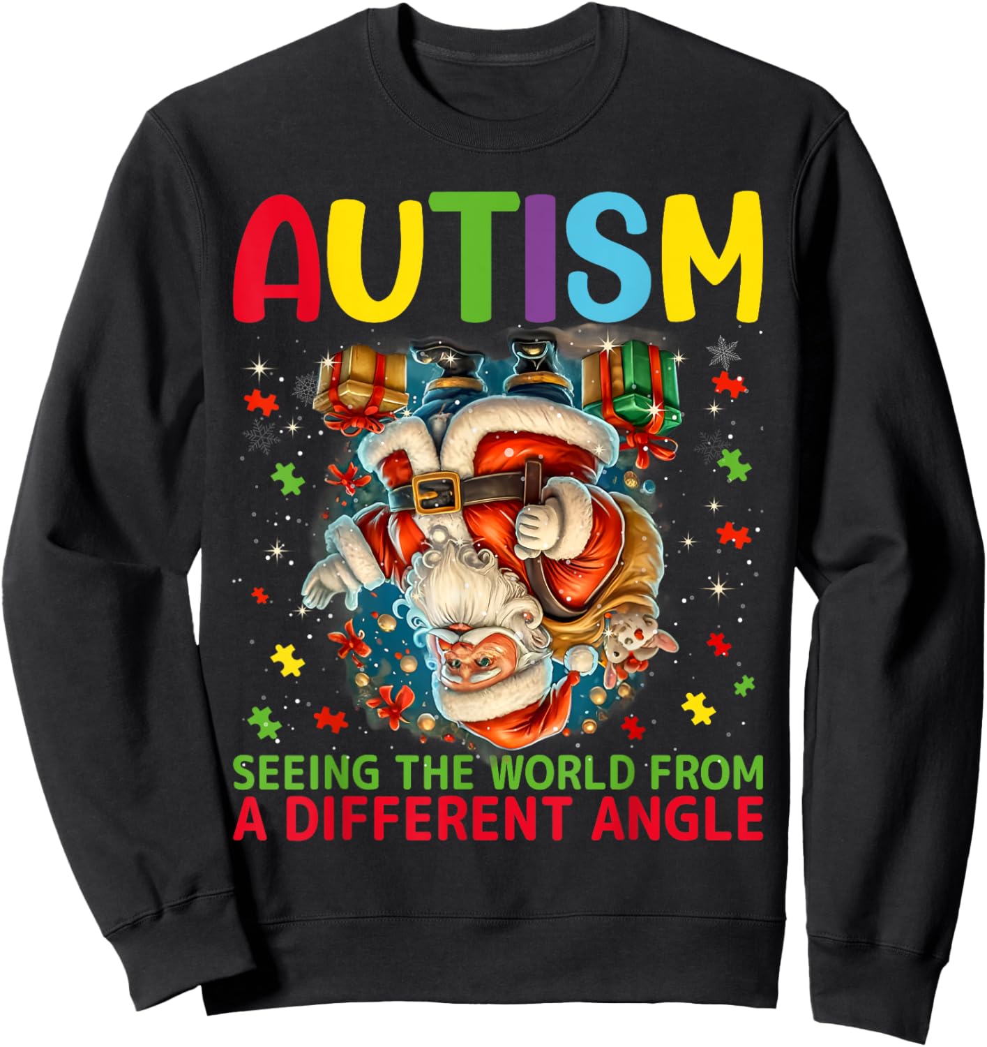 Autism Christmas Autistic Xmas Day Love Autism Awareness Sweatshirt - Sweatshirt | Black
