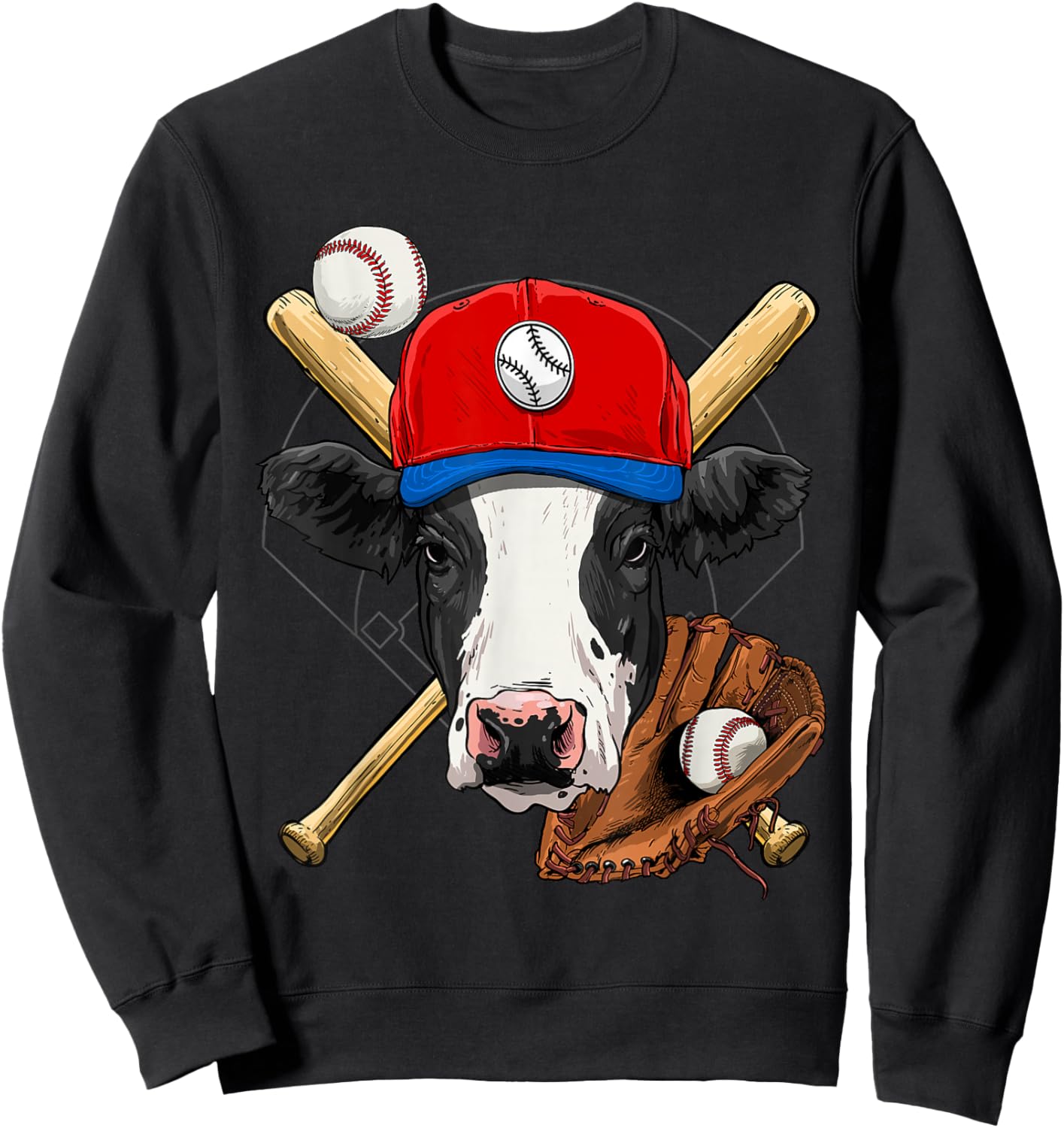 Cow Baseball Cow Lovers Baseball Player Sweatshirt - Sweatshirt | Black