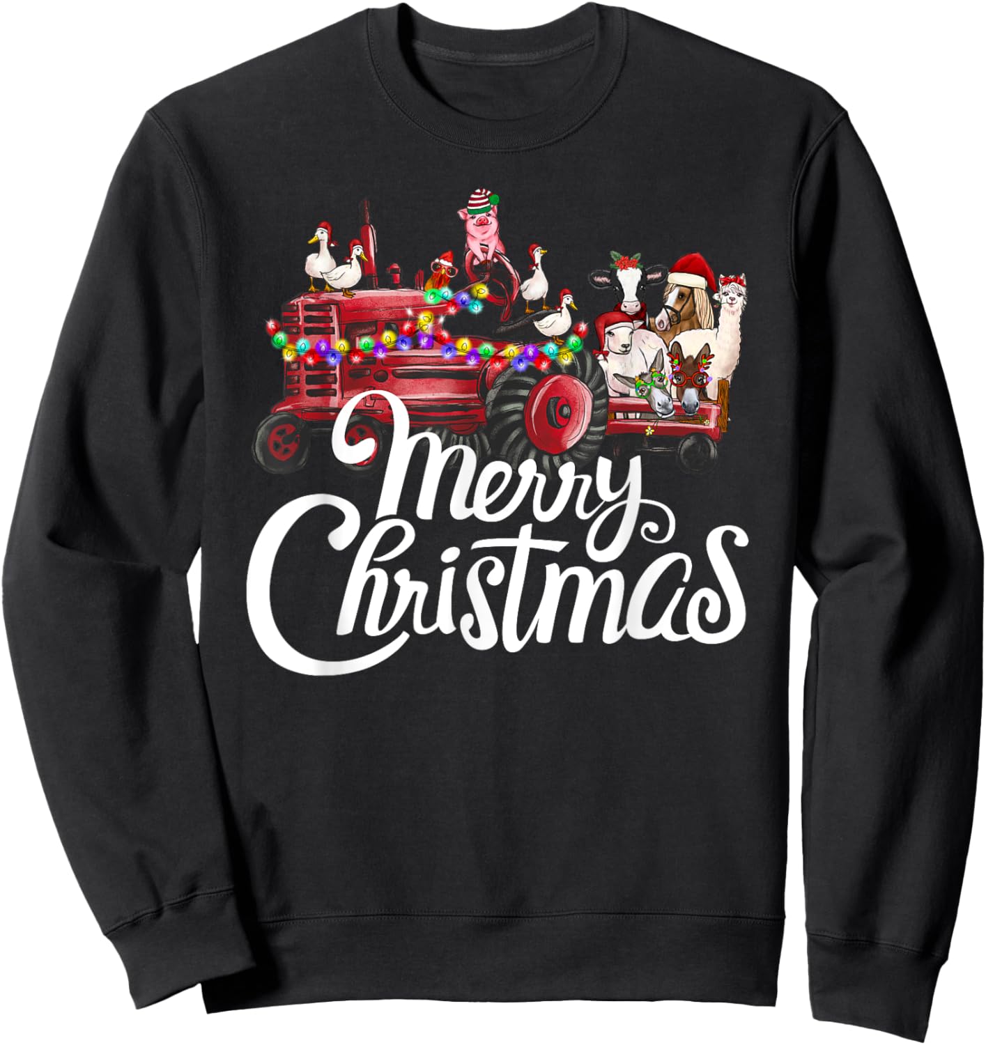 Merry Christmas cute Christmas Farm animal Truck Sweatshirt - Sweatshirt | Black