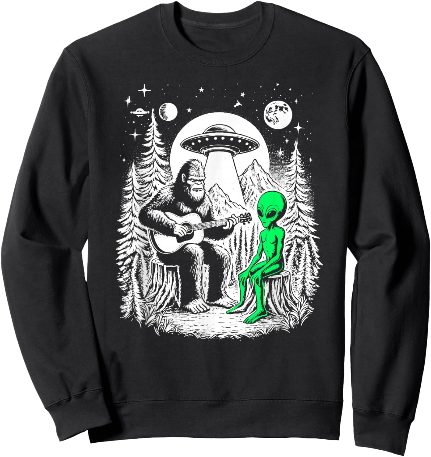 Bigfoot Plays Guitar Sasquatch Camping Big Foot UFO Alien Sweatshirt - Sweatshirt | Black