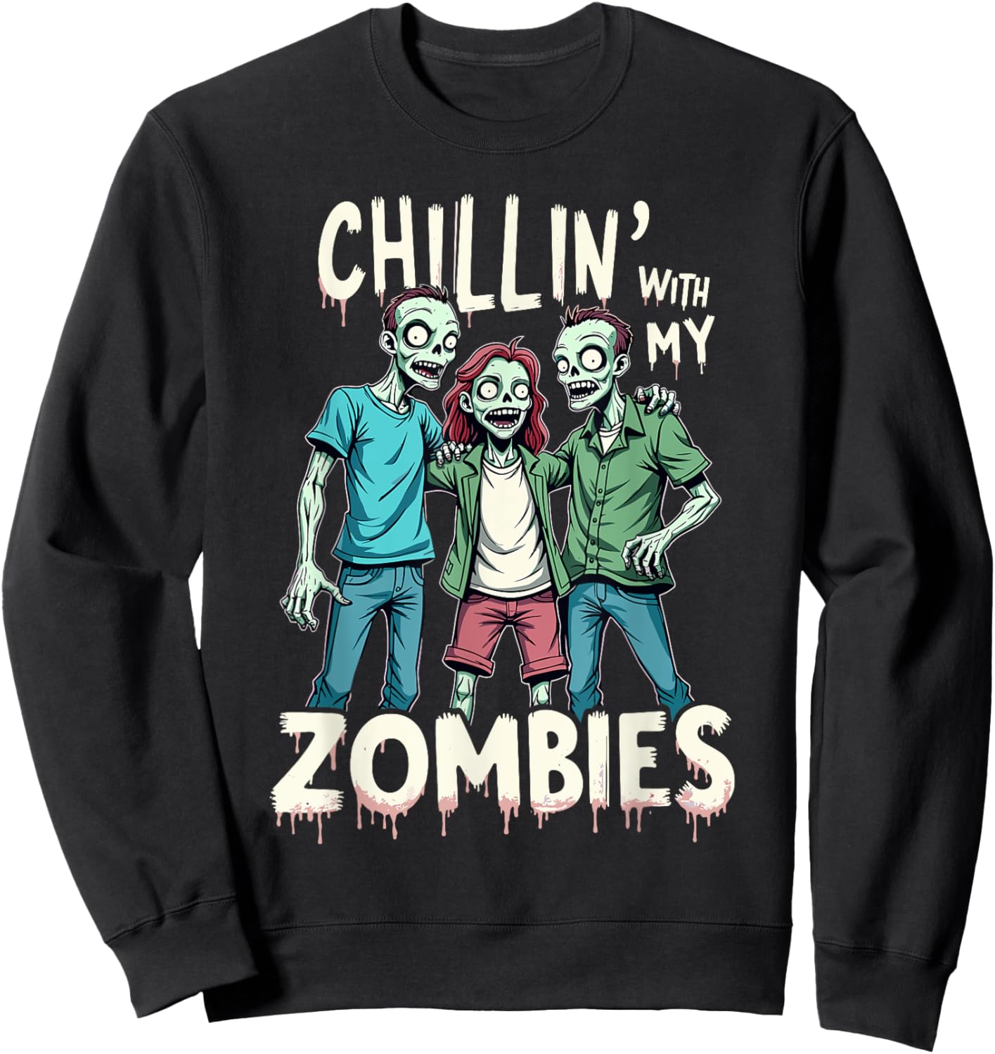 Chillin With My Zombies Funny Zombie Costume Boys Halloween Sweatshirt - Sweatshirt | Black
