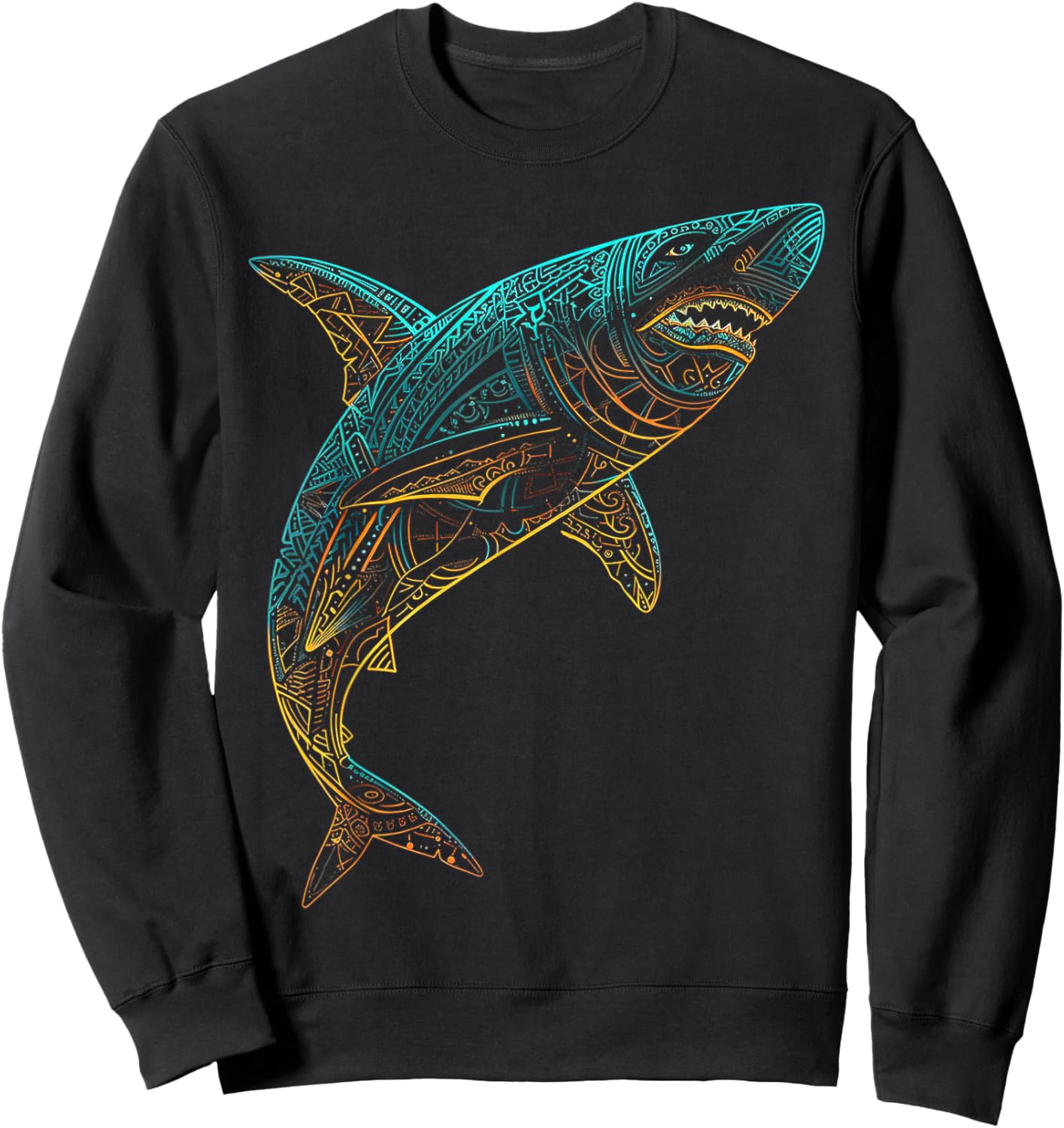 Shark Mandala Art Animal Love Fantasy Graphic Shark Sweatshirt - Sweatshirt | Black