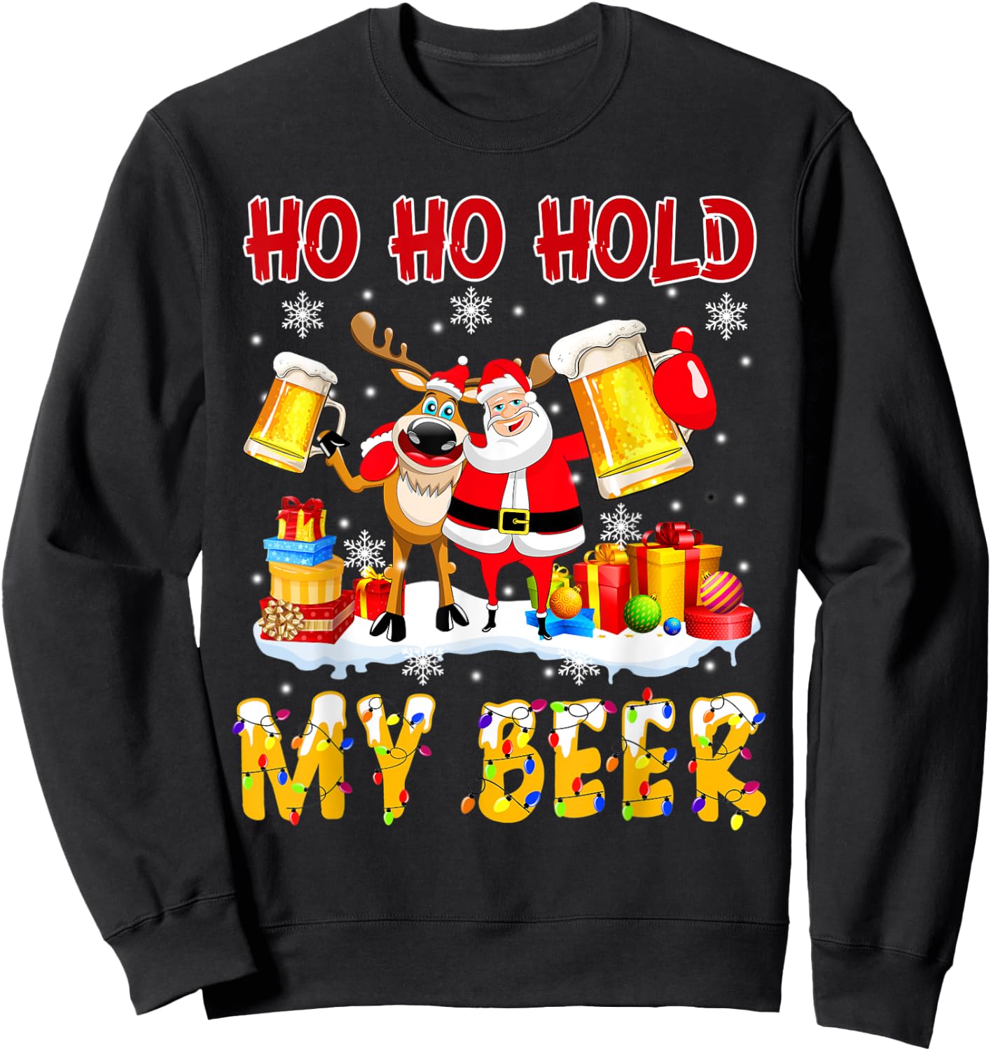 Ho Ho Hold My Beer Santa & Reindeer Beer Bestie Sweatshirt - Sweatshirt | Black