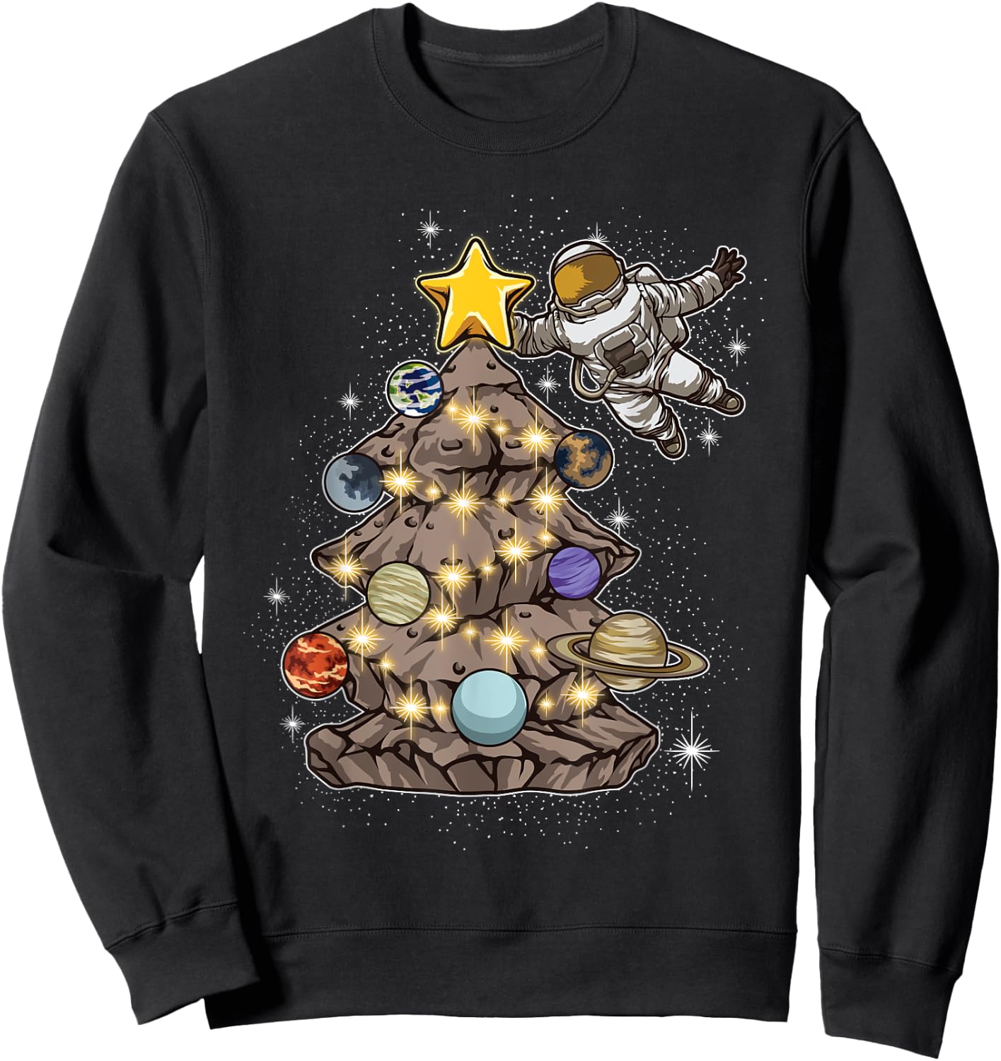 Astronaut Decorates A Christmas Tree In Space - Xmas Gift Sweatshirt - Sweatshirt | Black