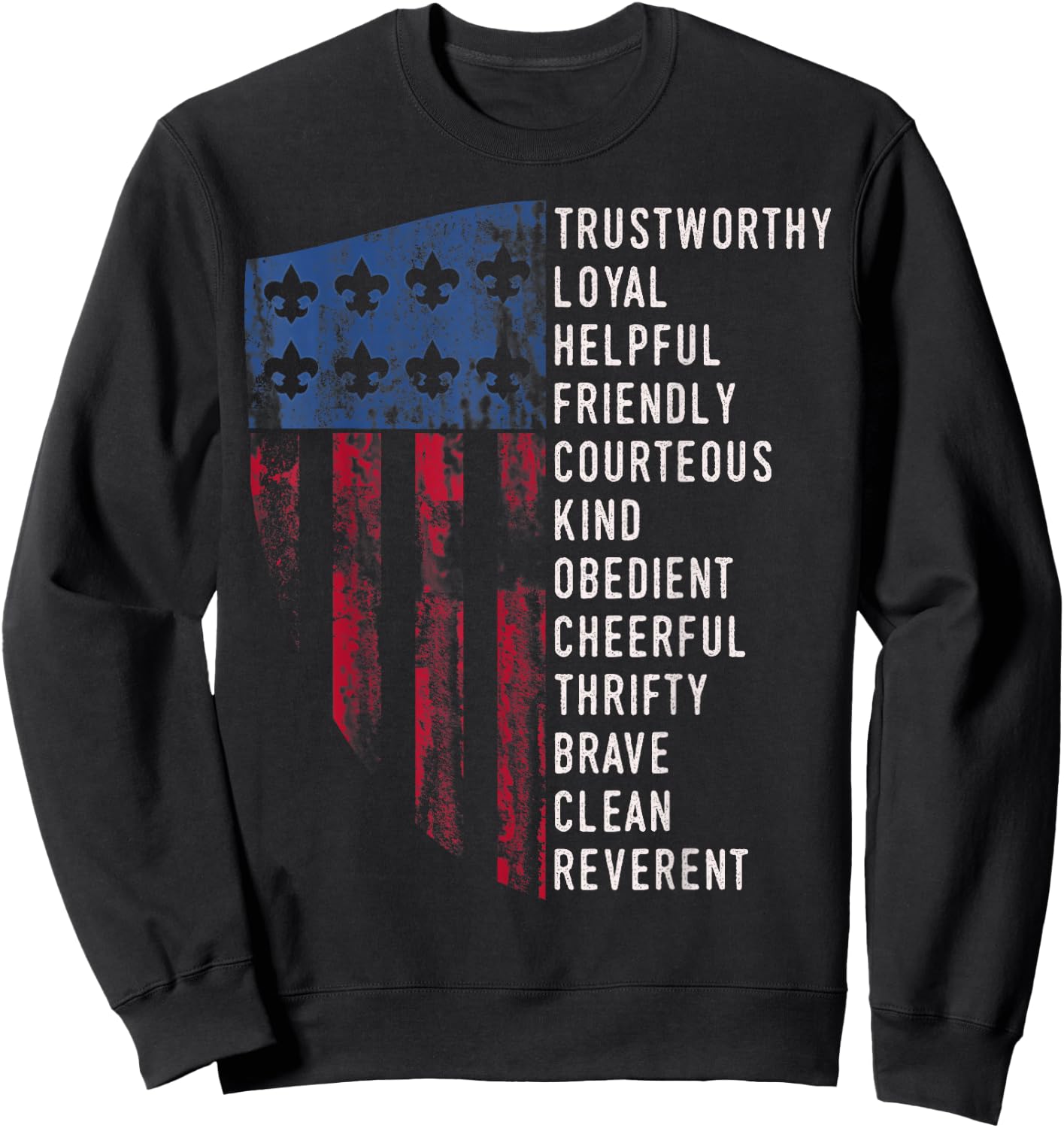 Vintage Scouting Gift | US America Flag Scouting Law Sweatshirt - Sweatshirt | Black