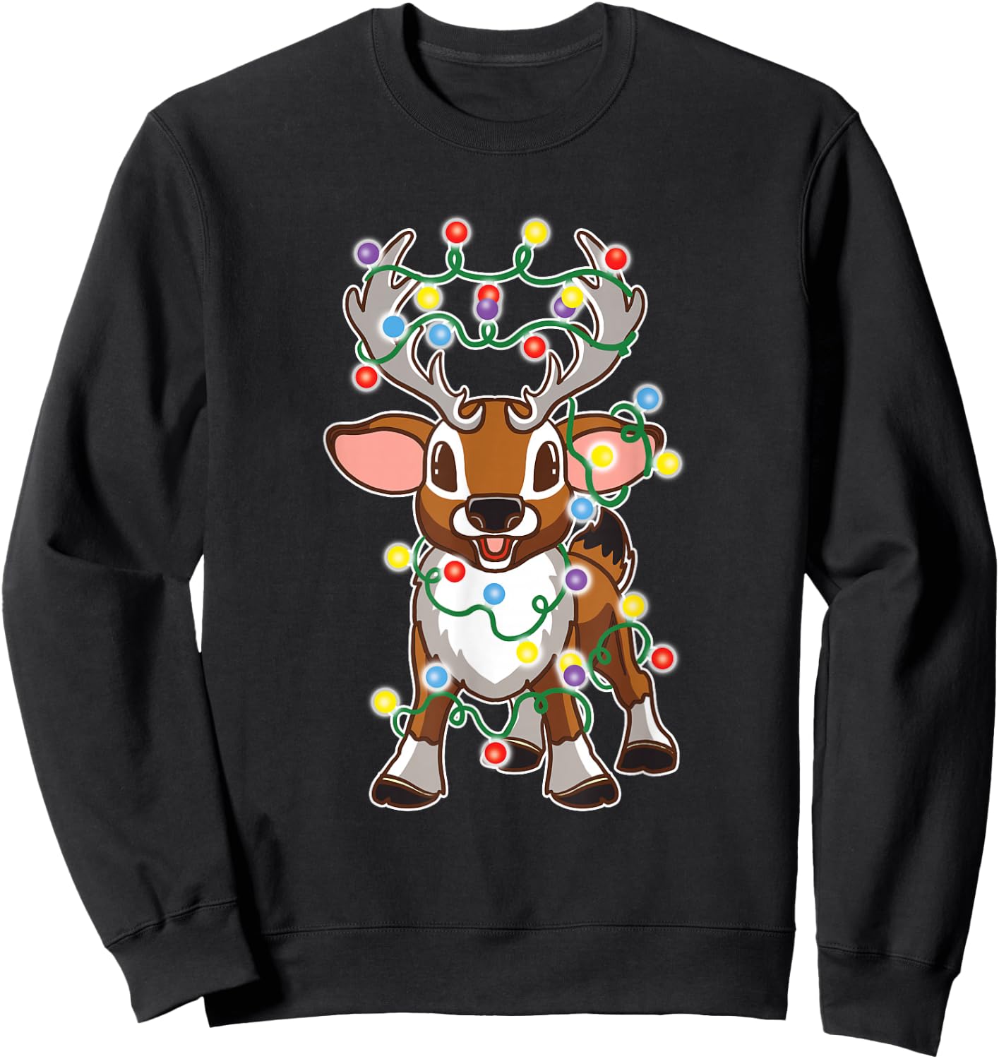 Baby Reindeer Cute Reindeers Deer with Christmas Lights Kids Sweatshirt - Sweatshirt | Black