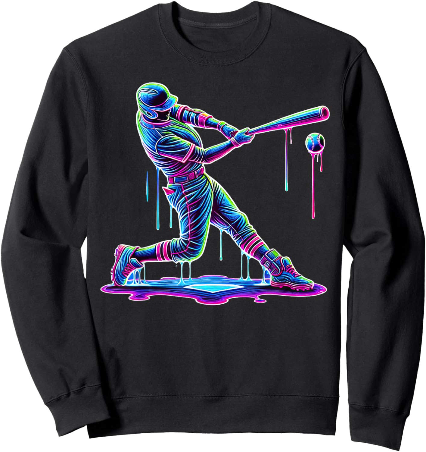 Ice Cream Drip Baseball Bat Baseball Player Sweatshirt - Sweatshirt | Black