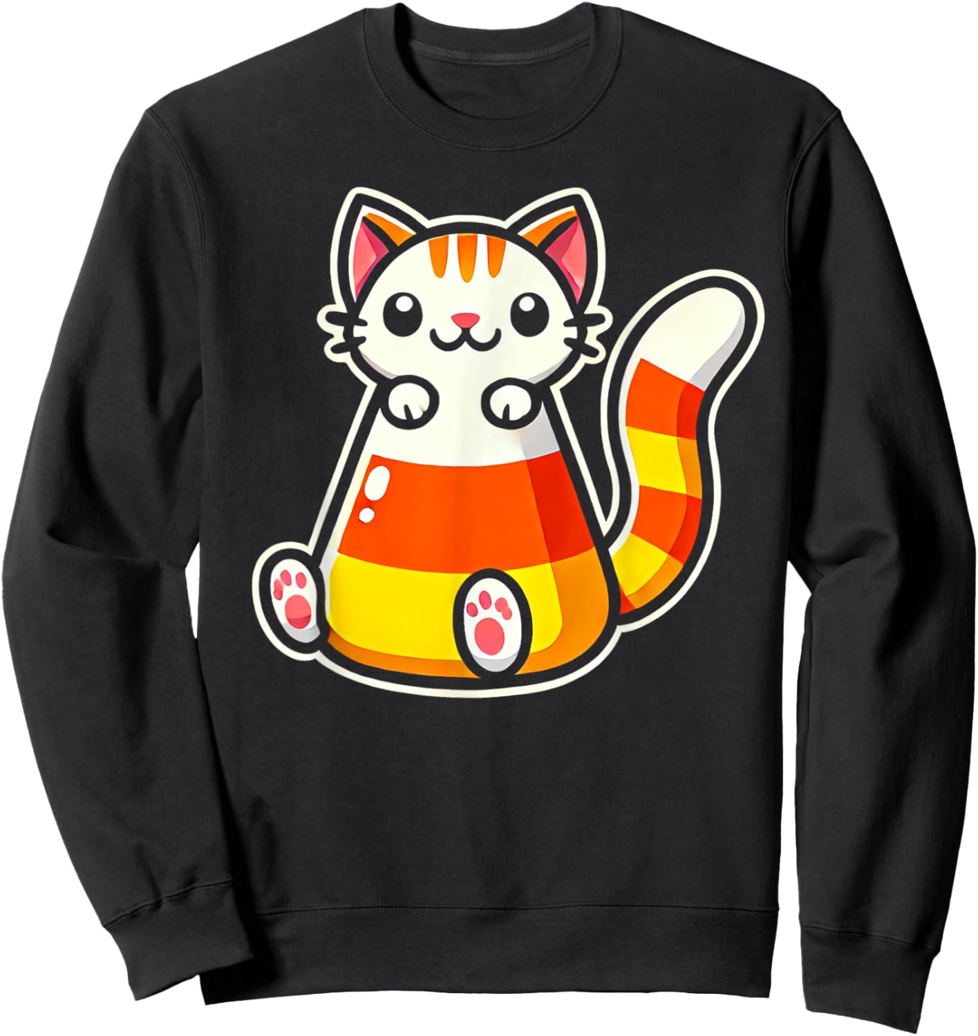 Candy Corn Cat Halloween Squish Kitty Kitten Women Kids Sweatshirt - Sweatshirt | Black