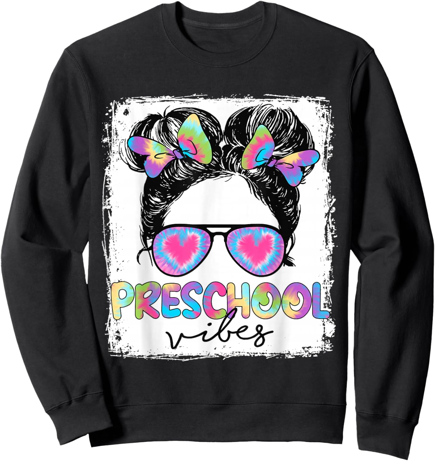 Preschool Vibes Messy Hair Bun Girl Back To School First Day Sweatshirt - Sweatshirt | Black