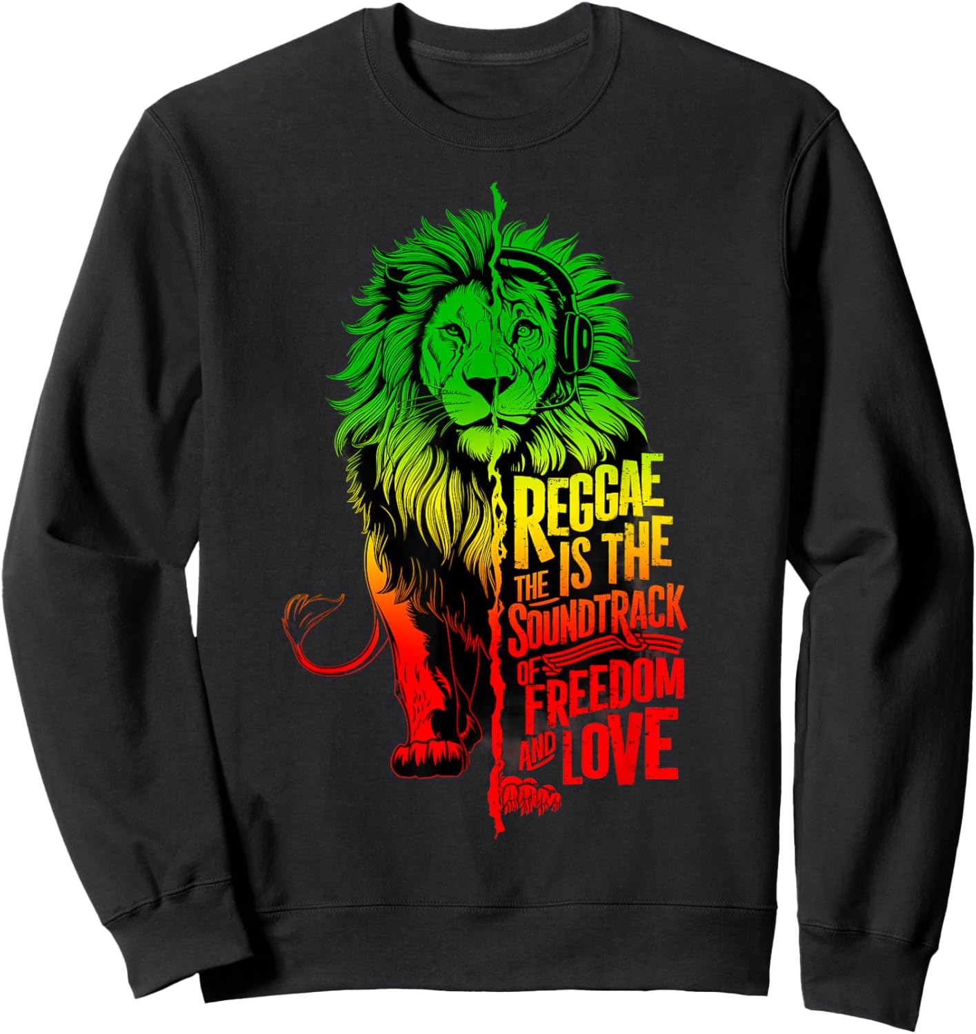 Rasta Reggae Music Headphones Rastafari Lion Of Judah Sweatshirt - Sweatshirt | Black