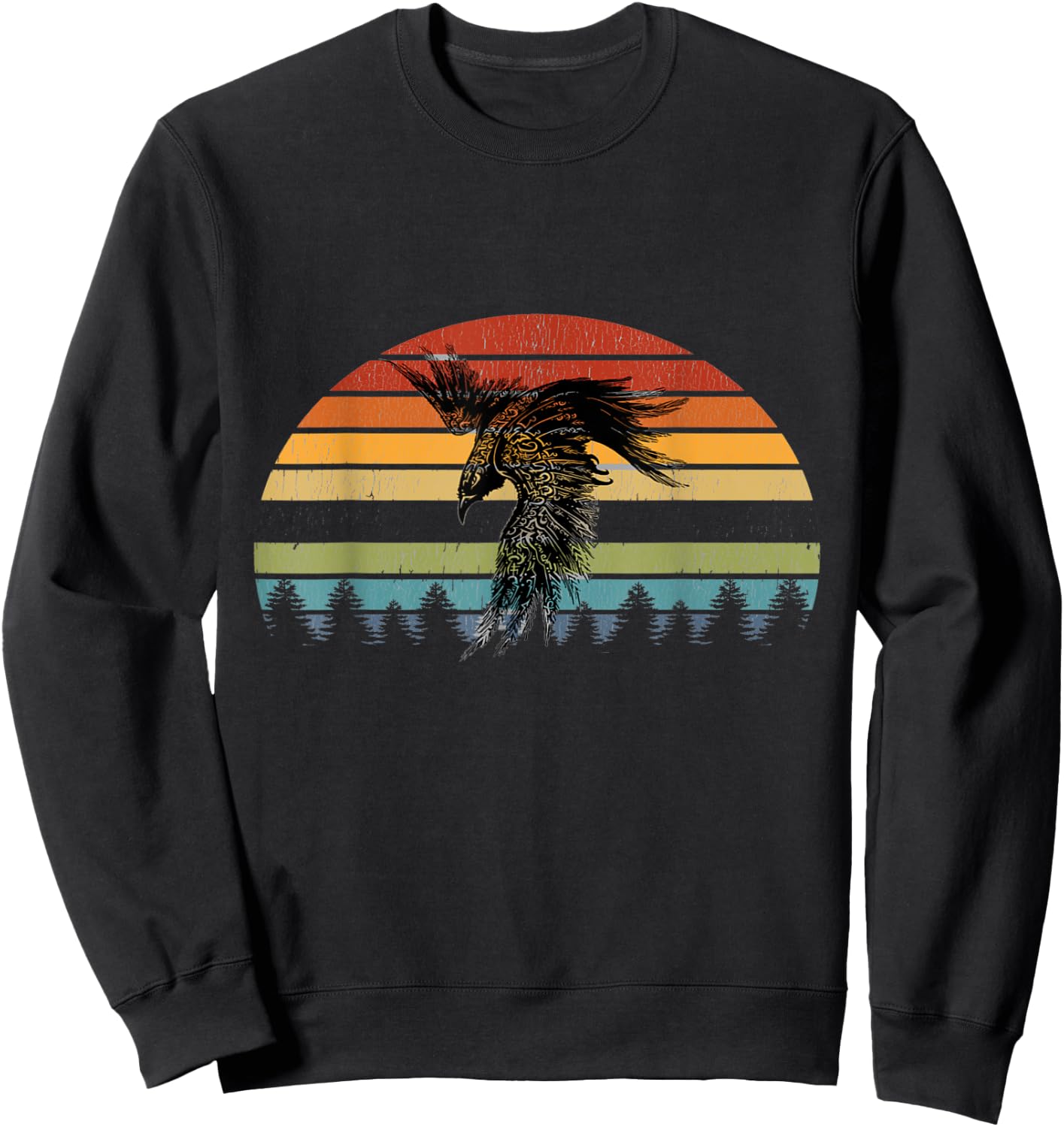 Crow Raven Norse Cool Viking Retro Sun for Vikings lover Sweatshirt - Sweatshirt | Black