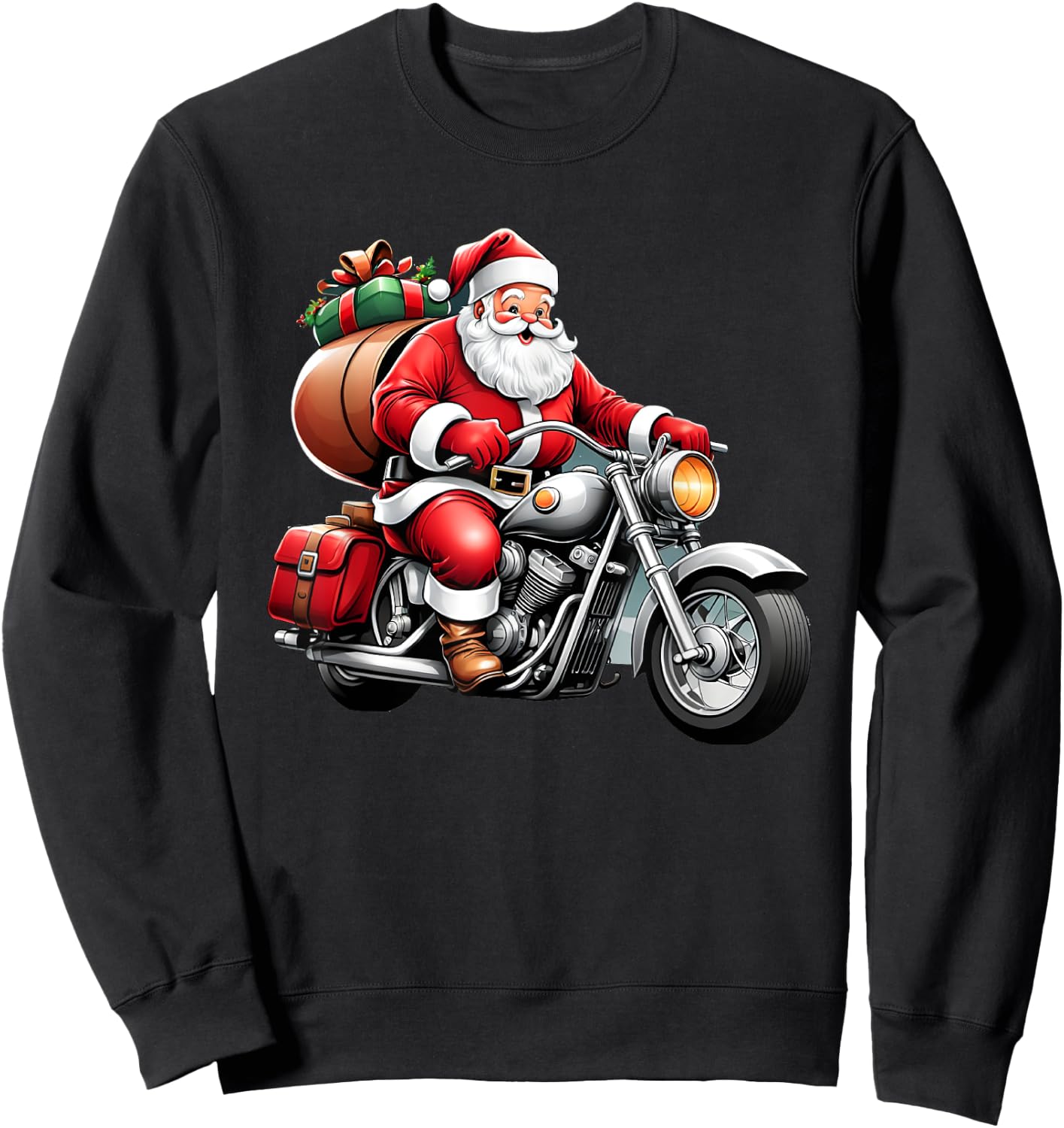 Santa Claus on a Motorcycle Delivering Gifts Sweatshirt - Sweatshirt | Black