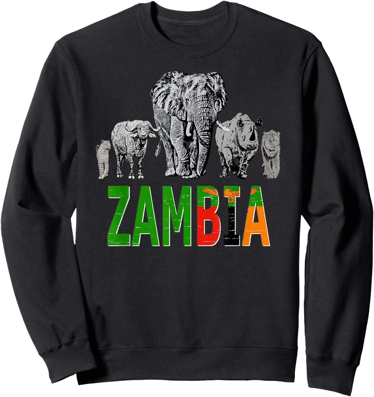 Big Five Zambia Pride Wildlife Sweatshirt - Sweatshirt | Black