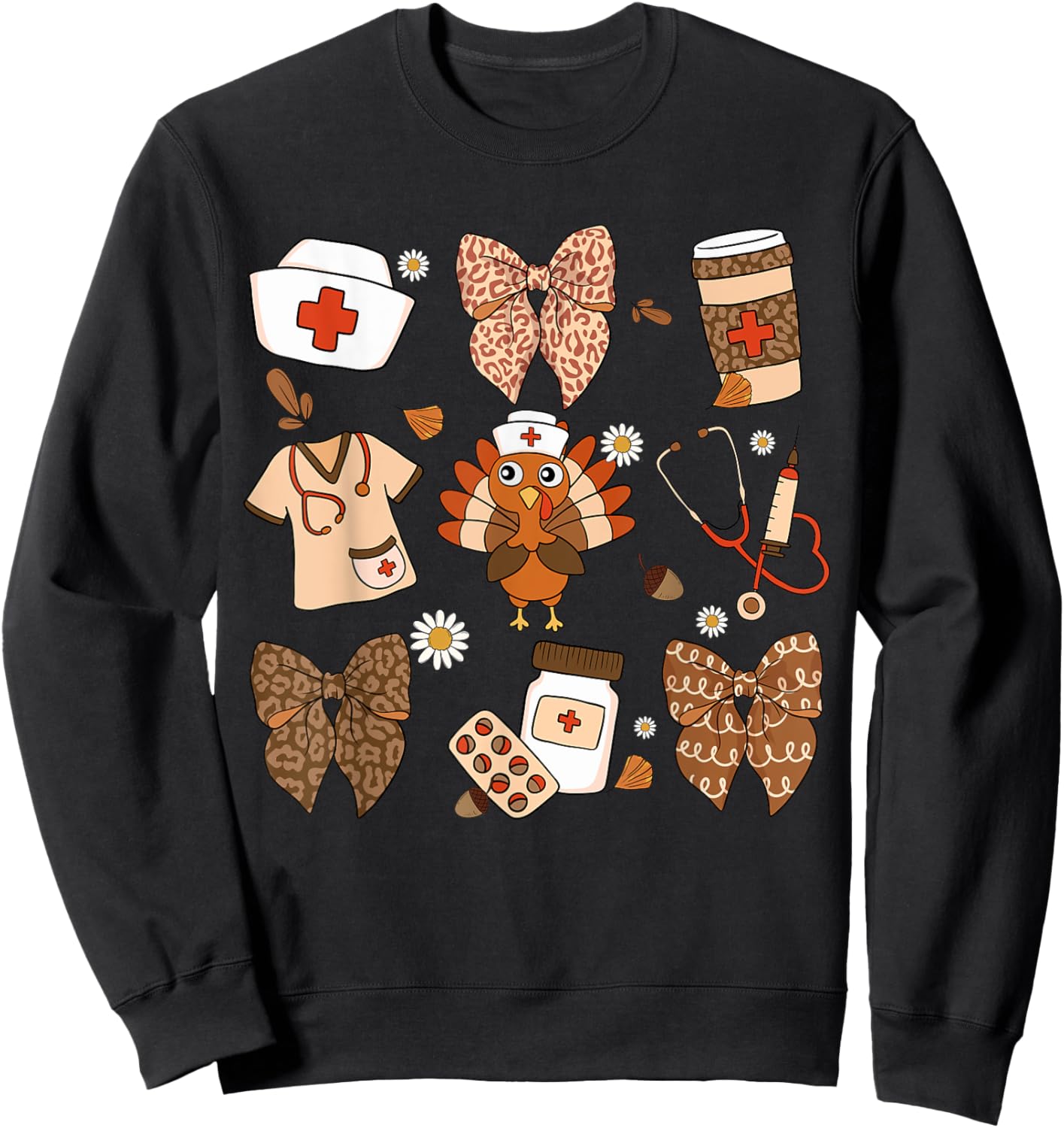 Thanksgiving Nurse Essentials Cute Turkey Medical Fall Decor Sweatshirt - Sweatshirt | Black