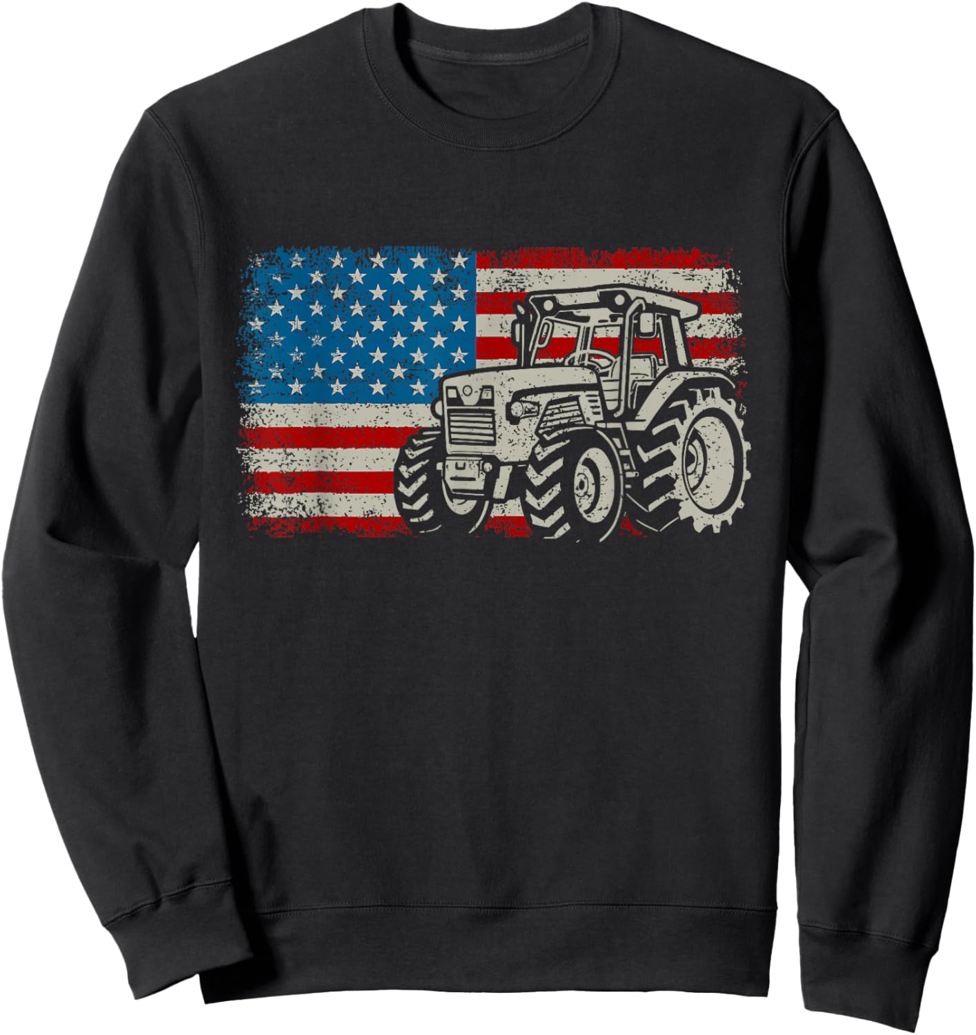 Farm Tractor American Flag Patriotic Proud Farmer Sweatshirt - Sweatshirt | Black