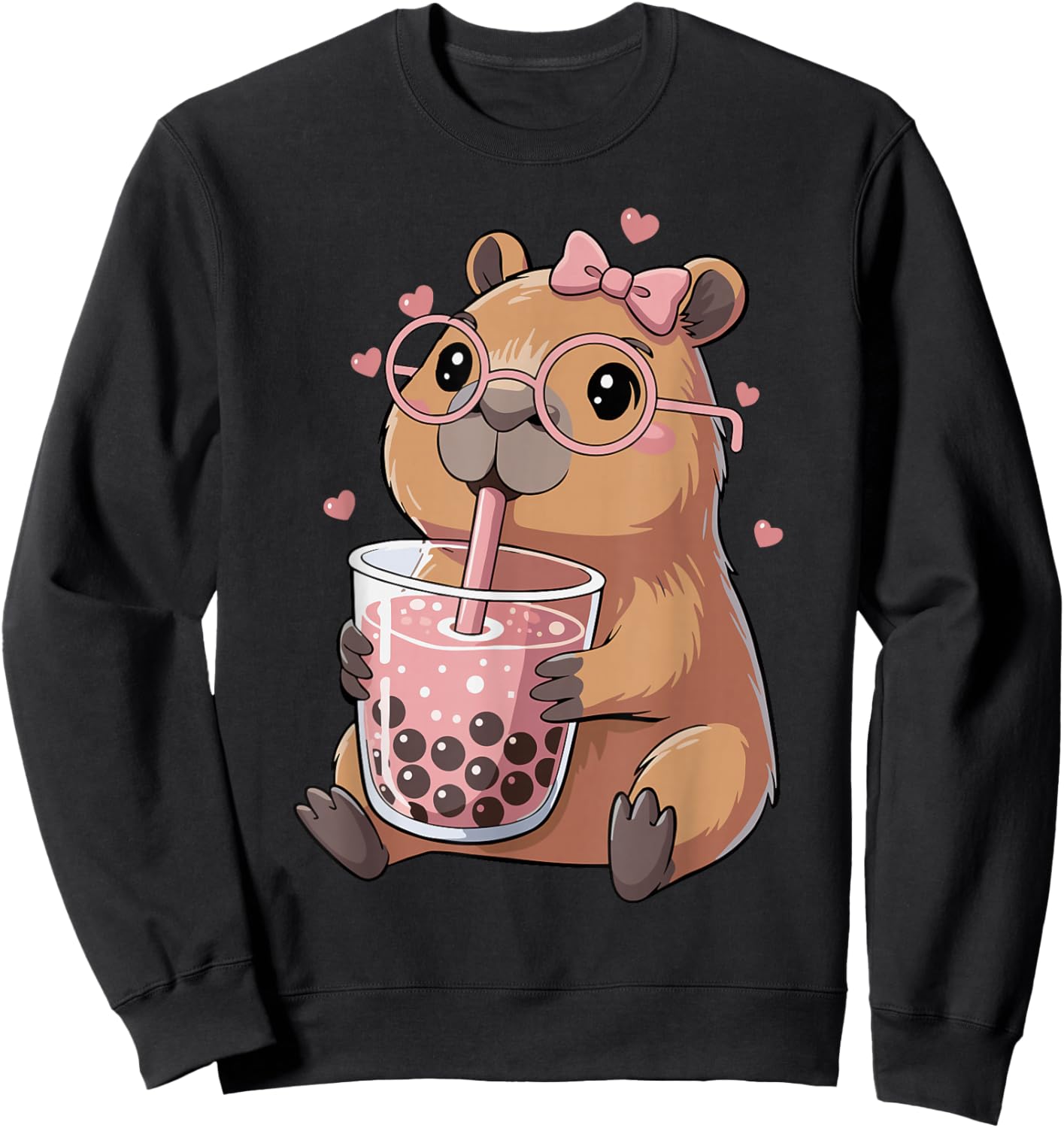 Capybara Drinking Bubble Tea für Mädchen Cute Capybara Sweatshirt - Sweatshirt | Black