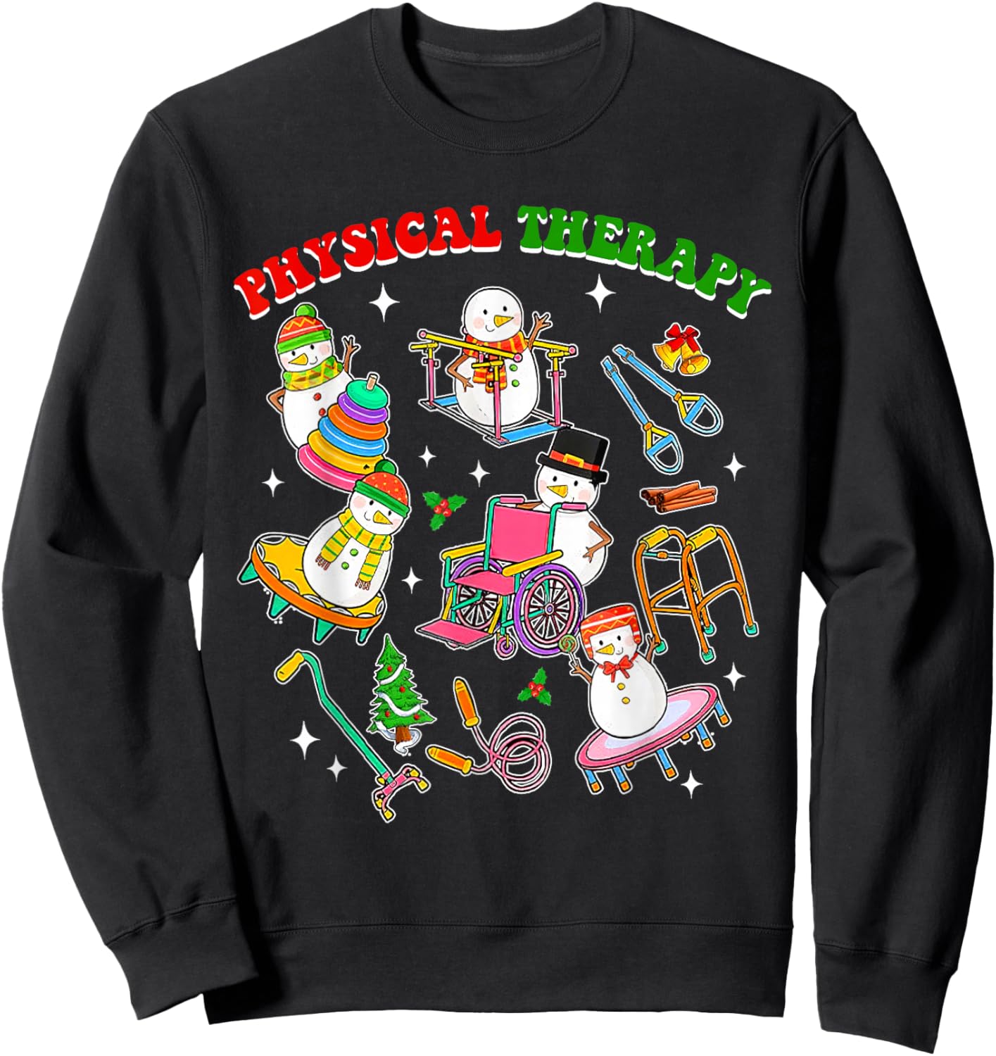 Pt Snowman Physical Therapy Christmas Physical Therapist Sweatshirt - Sweatshirt | Black