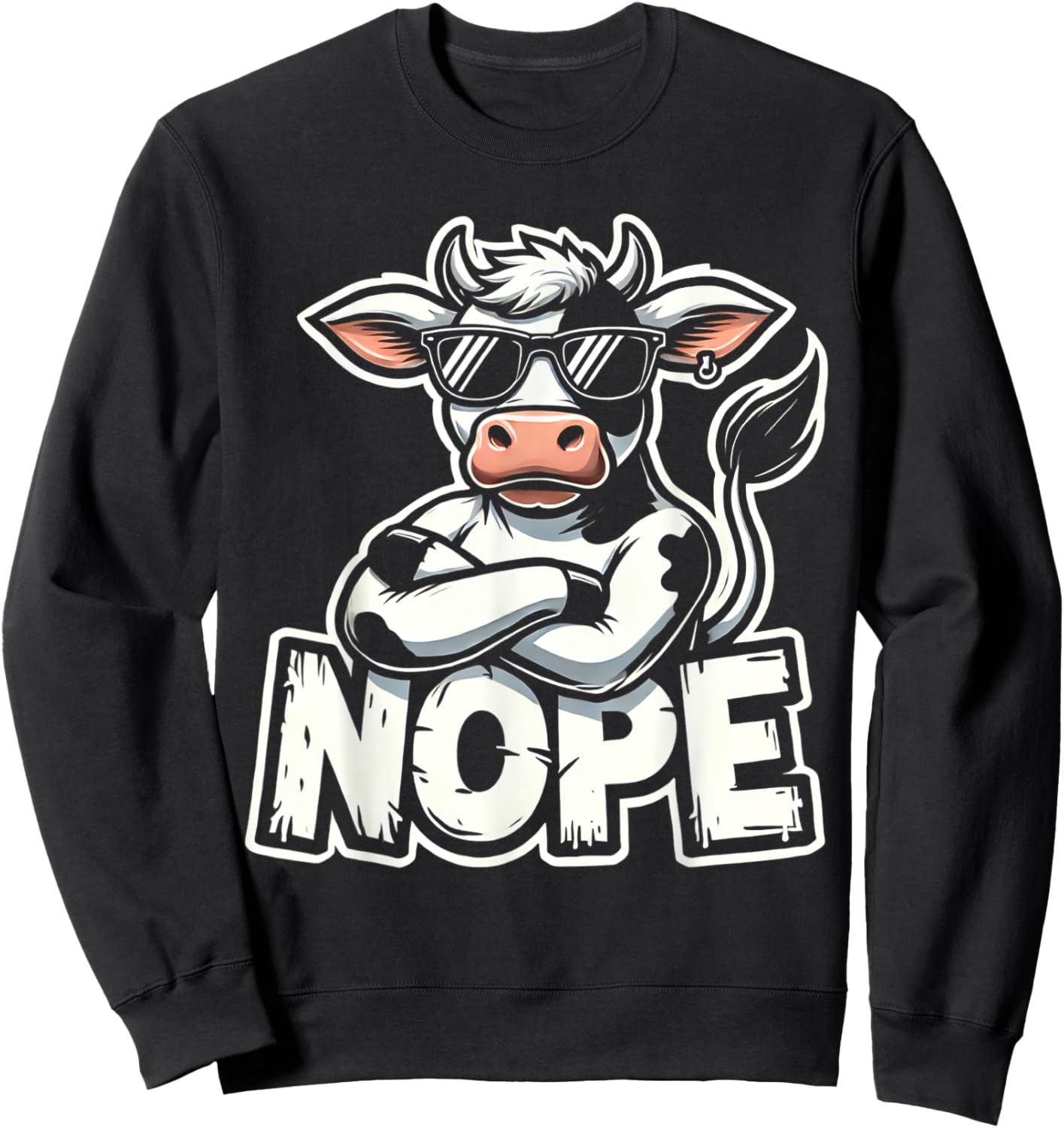 Vintage Art Cute Animal Lovers Cartoon Cow NOPE Awespme Pet Sweatshirt - Sweatshirt | Black