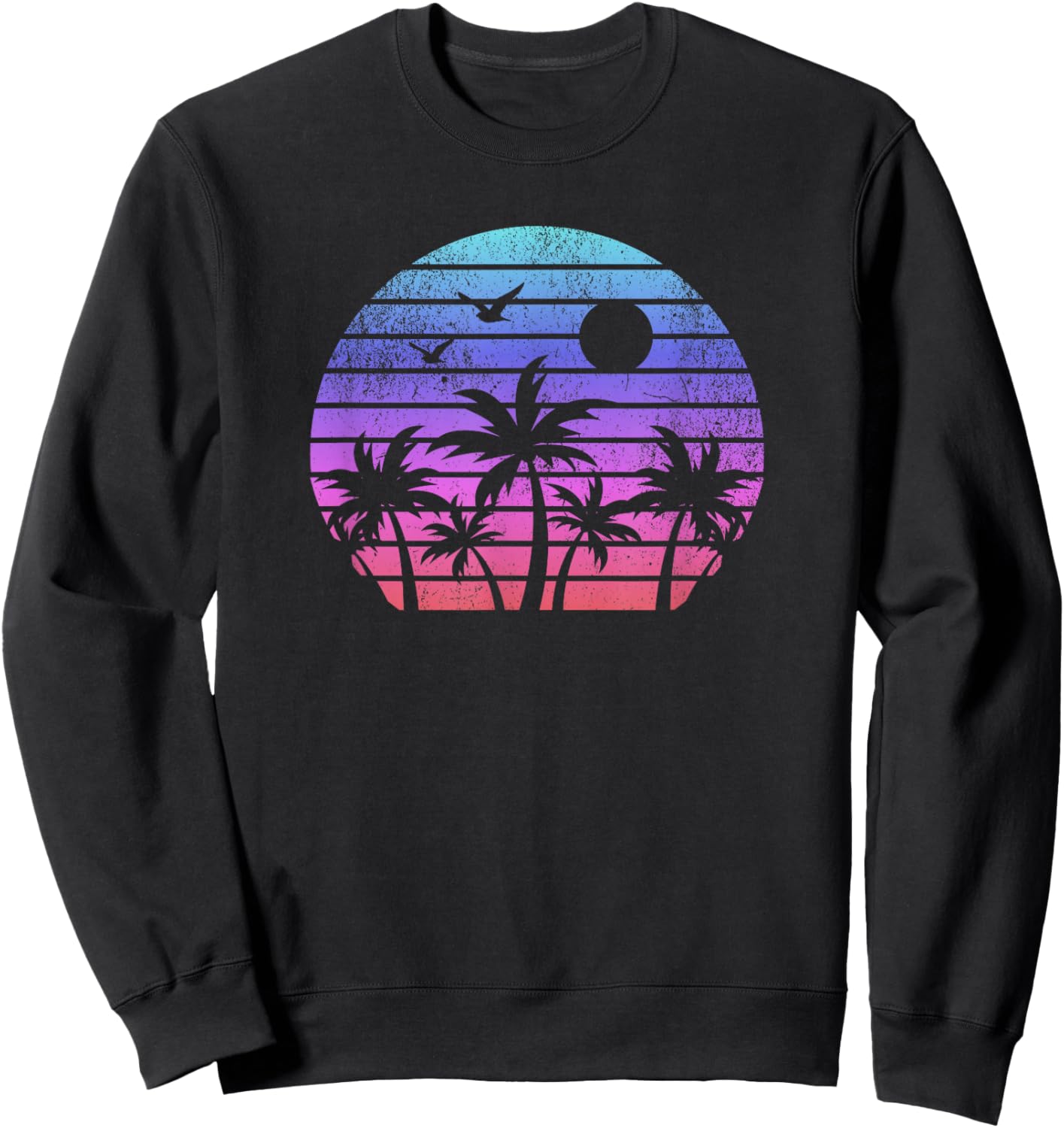 Beach Sunset Palm Trees Retro 80s Eighties Vintage Graphic Sweatshirt - Sweatshirt | Black
