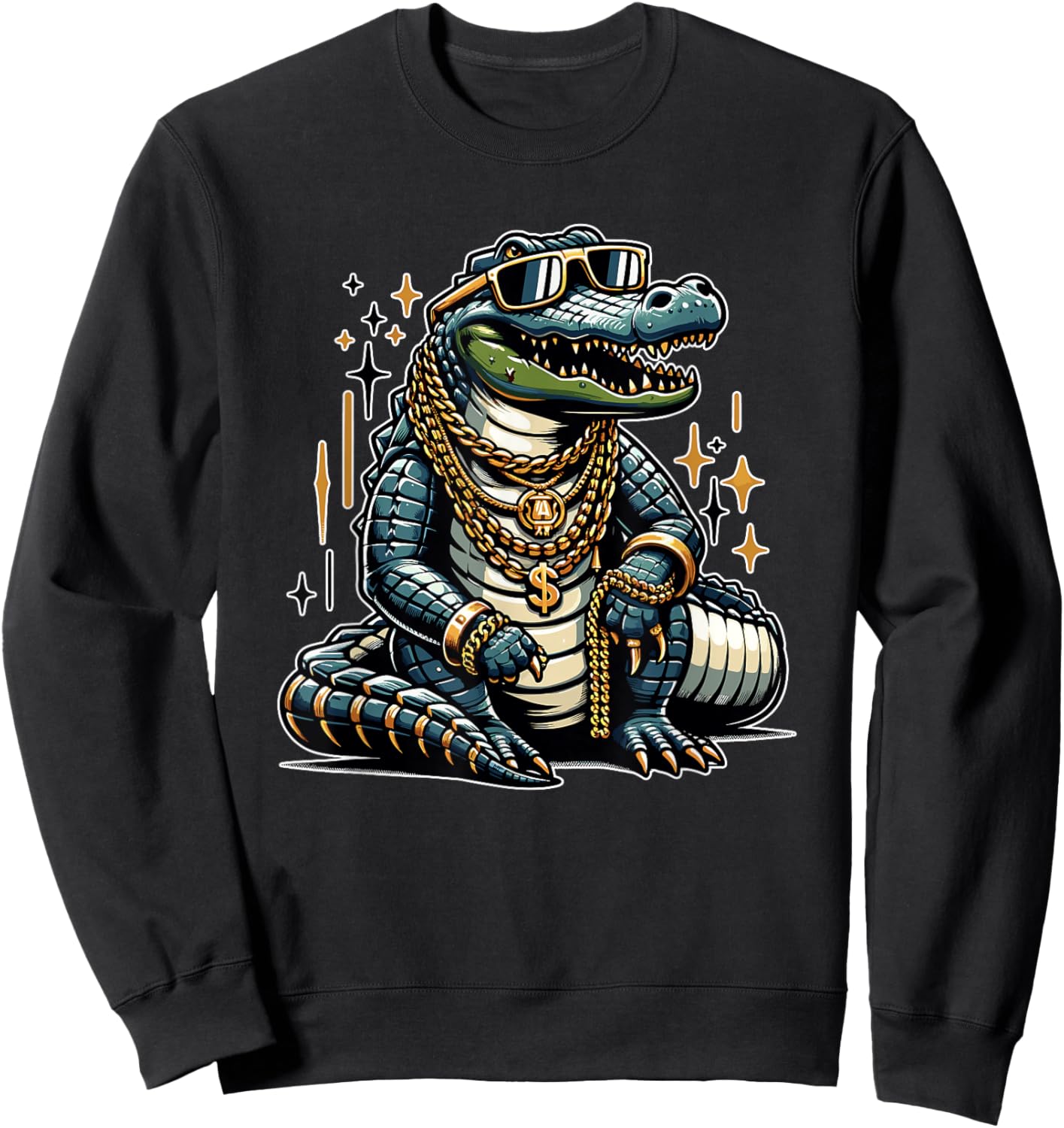 Retro Gangster Alligator Funny Gator Sweatshirt - Sweatshirt | Black