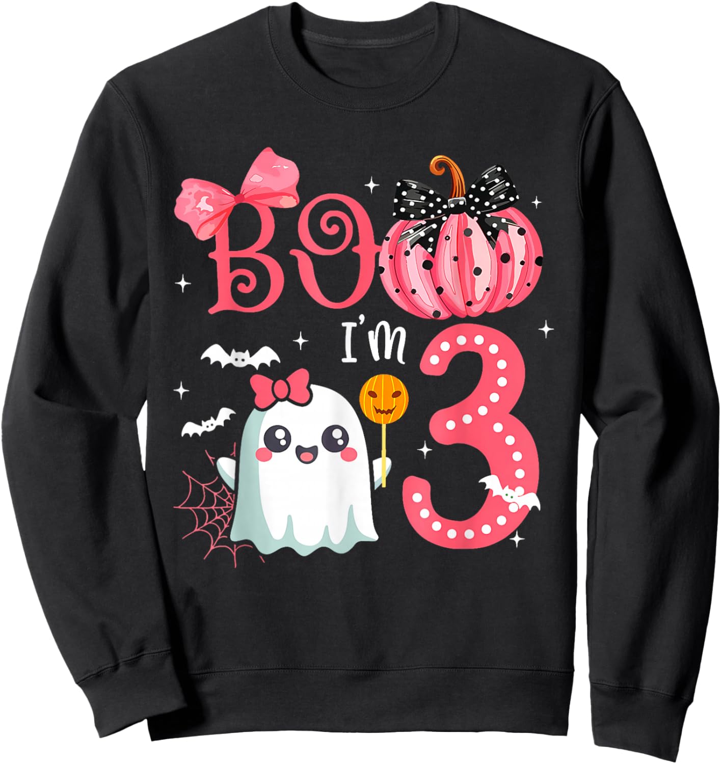 Boo I'M 3 Years Old Ghost 3Rd Birthday Halloween Ghost Girls Sweatshirt - Sweatshirt | Black