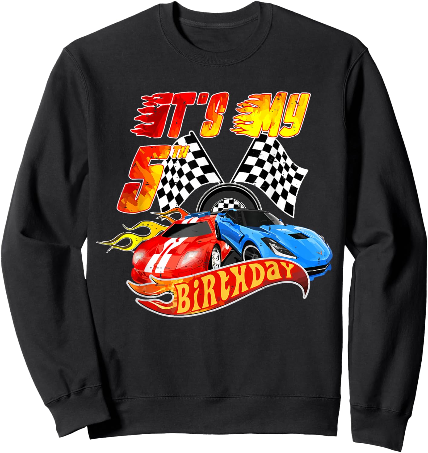 It's My 5th Birthday Kid 5 Year Old Race Car Birthday Racing Sweatshirt - Sweatshirt | Black