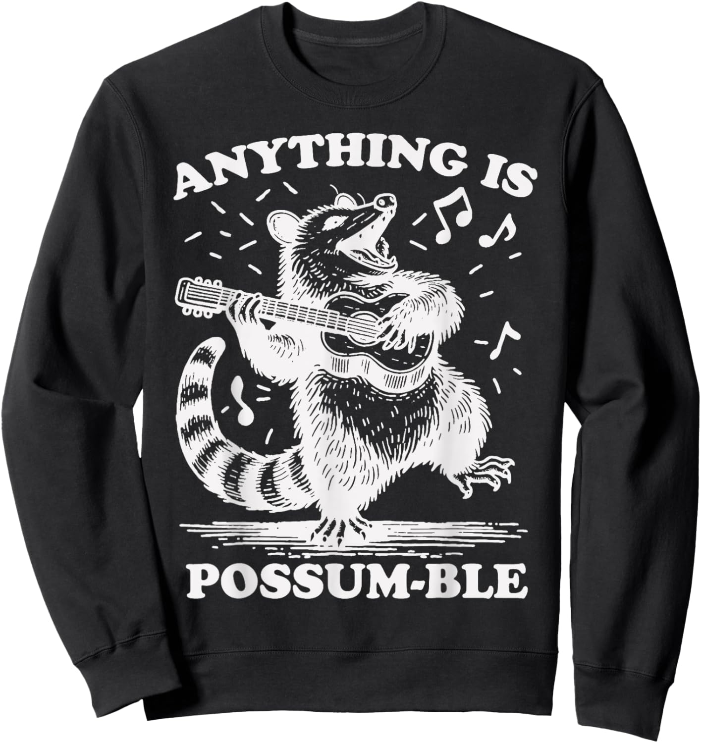 Anything Is Possum-Ble Funny Opossum Playing Ukulele Sweatshirt - Sweatshirt | Black