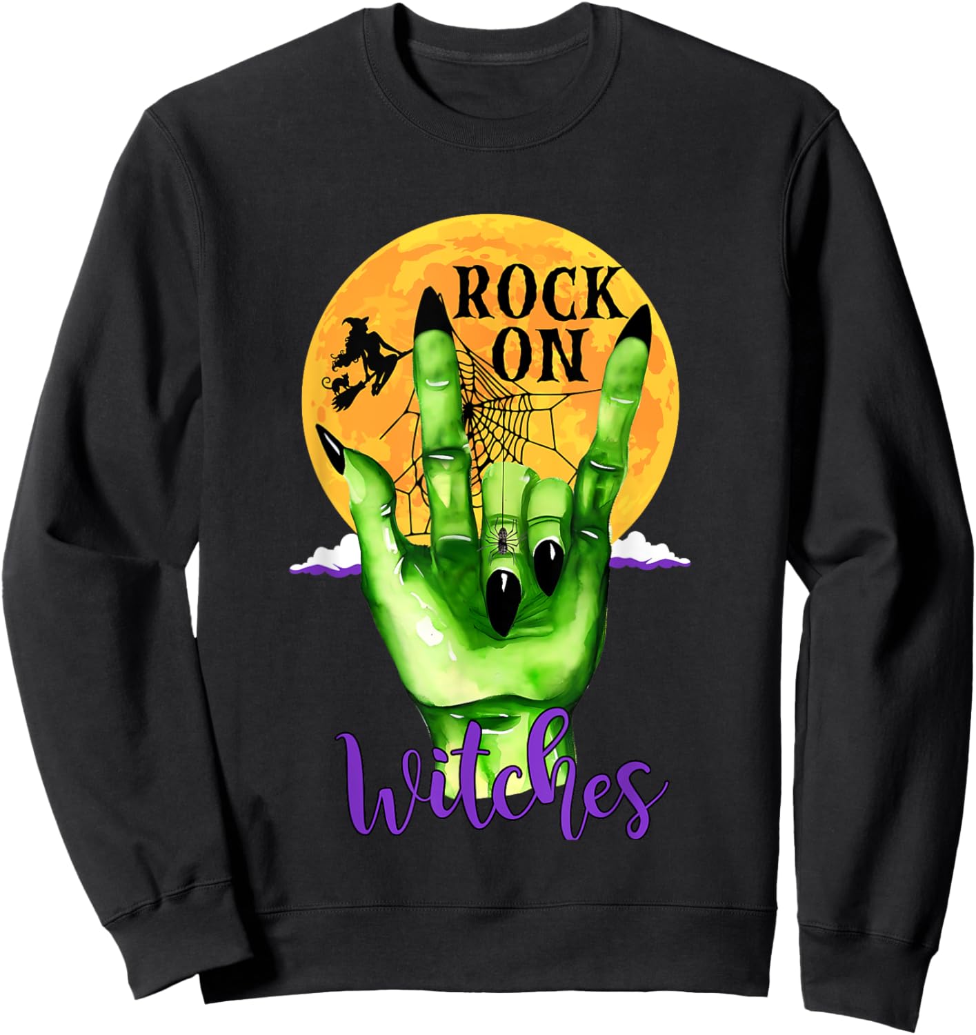 Rock On Witches - Funny Women's Witch Halloween Costume Sweatshirt - Sweatshirt | Black
