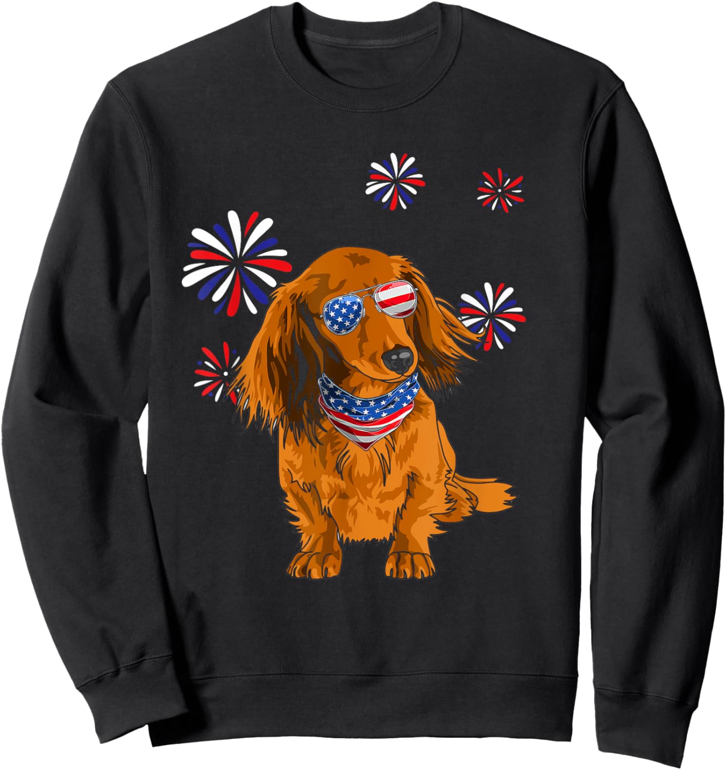 Patriotic Red Long-Haired Dachshund 4th of July Dog Lover Men Sweatshirt - Sweatshirt | Black