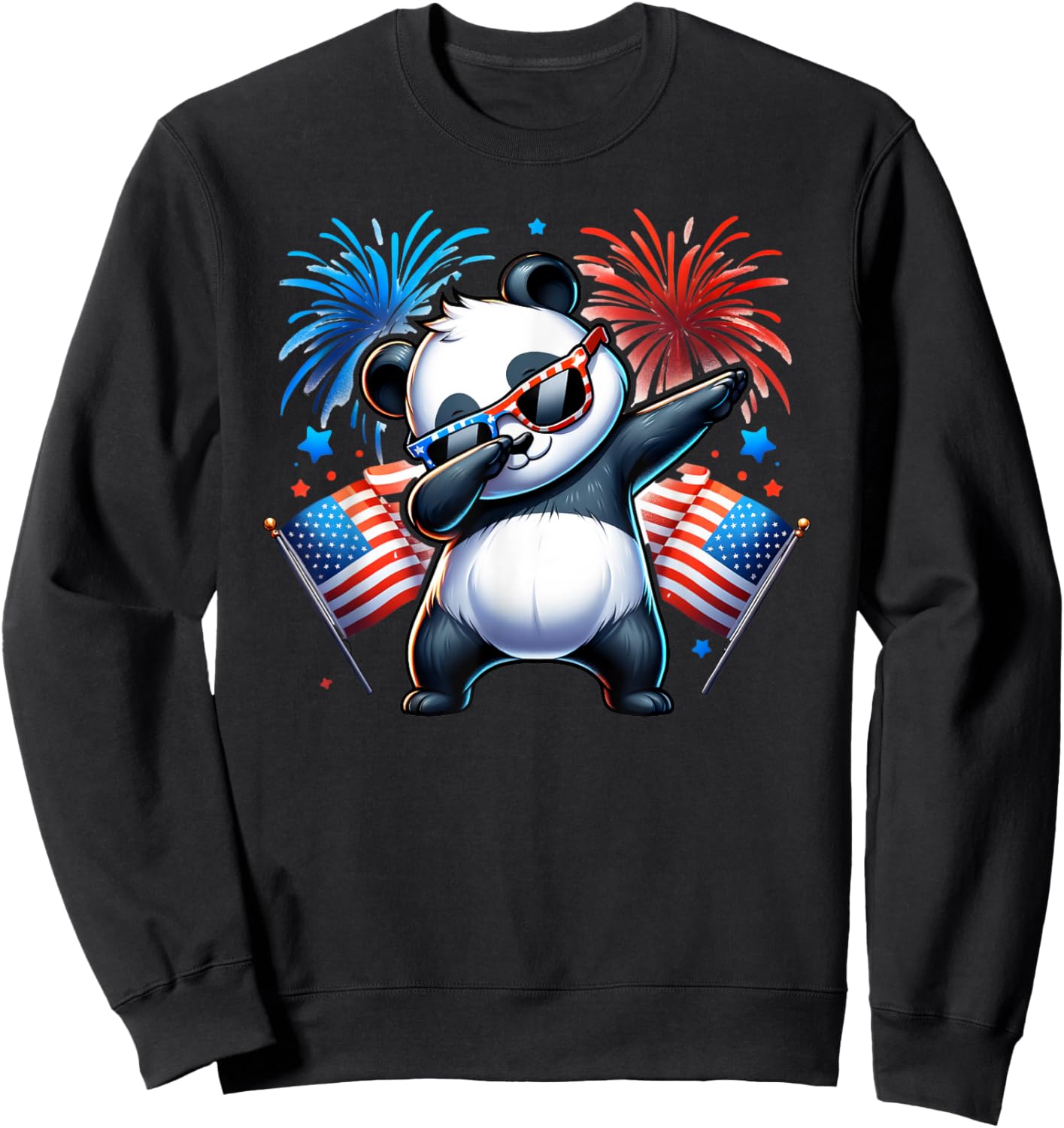 July 4th Dabbing Panda Fireworks USA Flag Patriotic Boy Girl Sweatshirt - Sweatshirt | Black